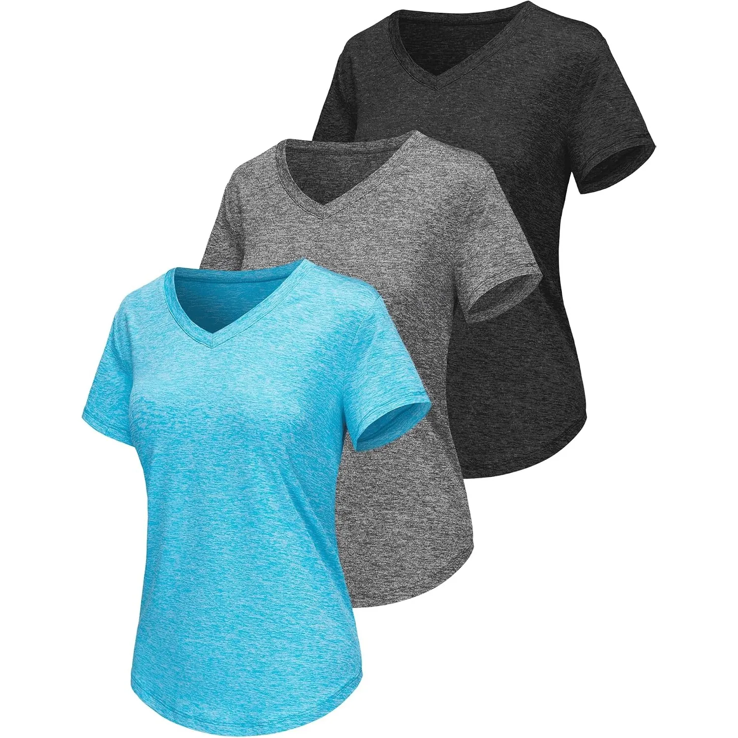 Sportshirt Damen Kurzarm V-Ausschnitt UPF 50+ Sport Fitness T-Shirts Atmungsaktiv T-Shirt Laufshirt für Funktionsshirt …