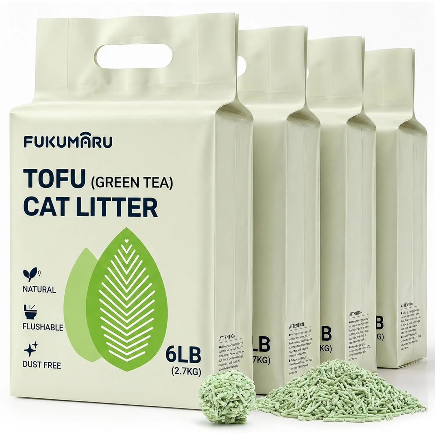 FUKUMARU Tofu Katzenstreu 10,8 kg - Klumpendes Katzenstreu, Geruchsbekämpfung mit grünem Teearoma, staubfrei und leicht…
