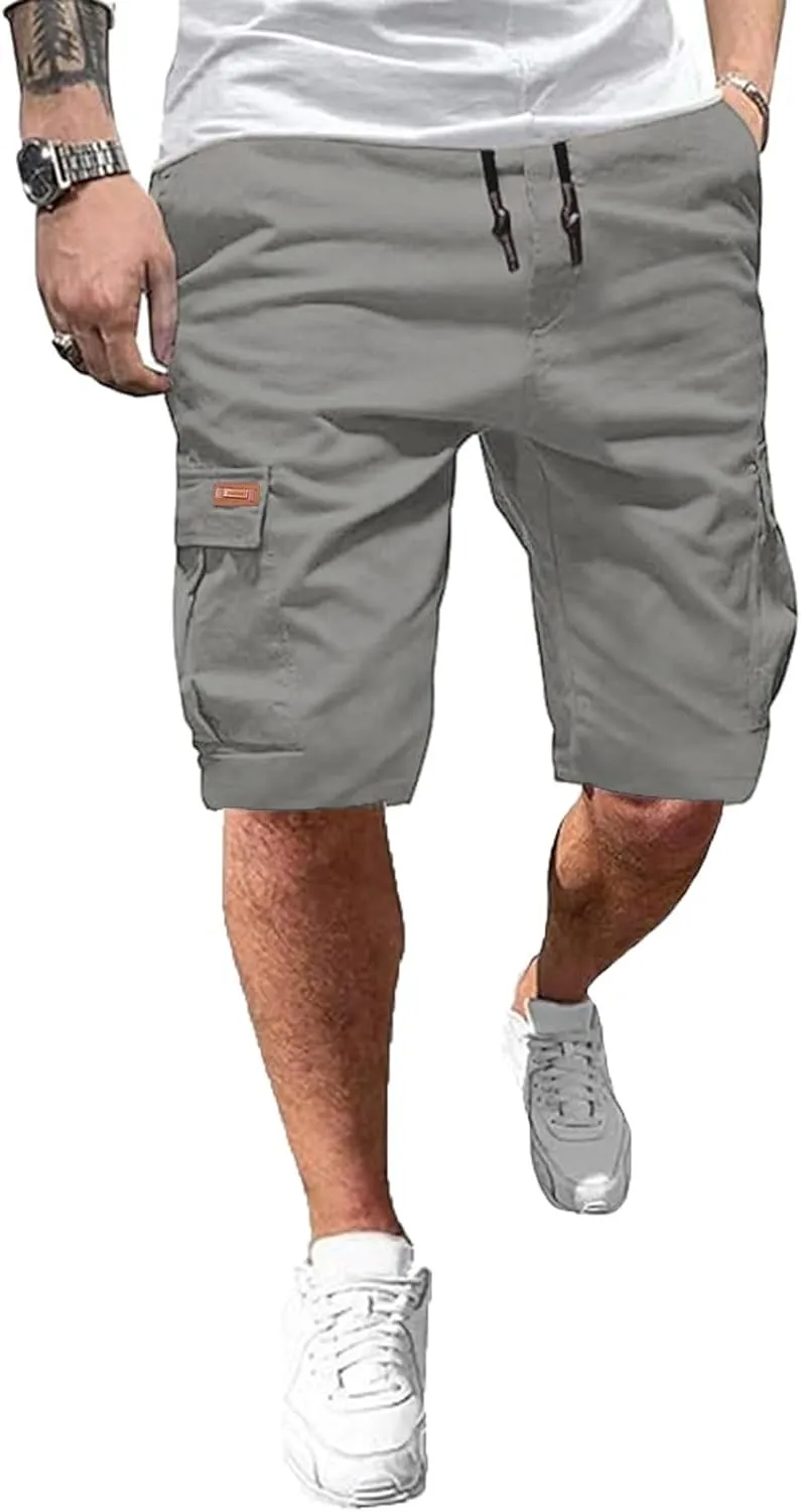 Ougelebo Men's Cargo Shorts Elastic Waist with Drawstring
