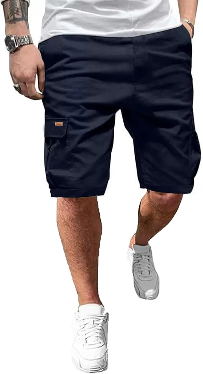 Ougelebo Men's Cargo Shorts Elastic Waist with Drawstring