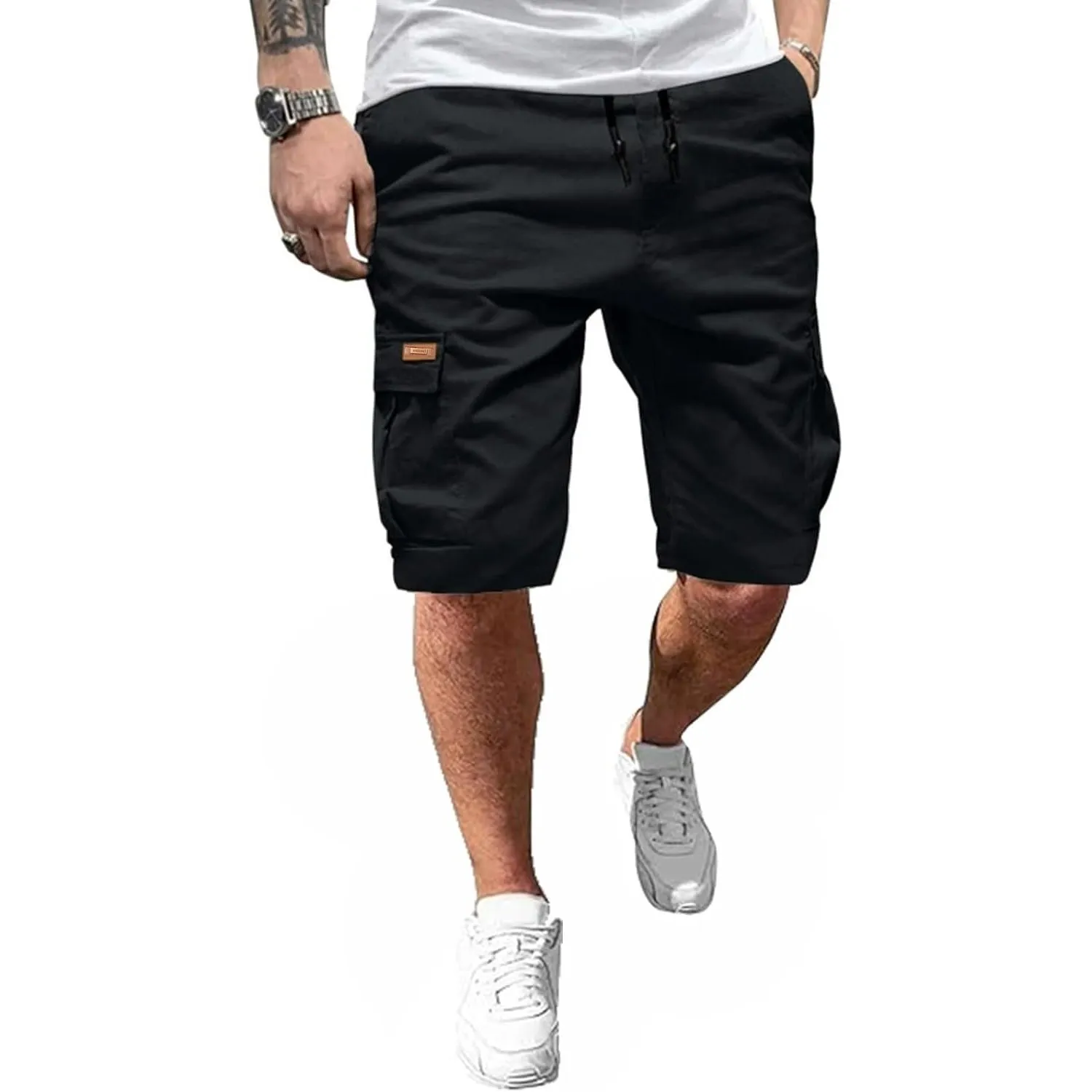 Ougelebo Kurze Hosen Herren Cargo Shorts Elastische Taille mit Tunnelzug