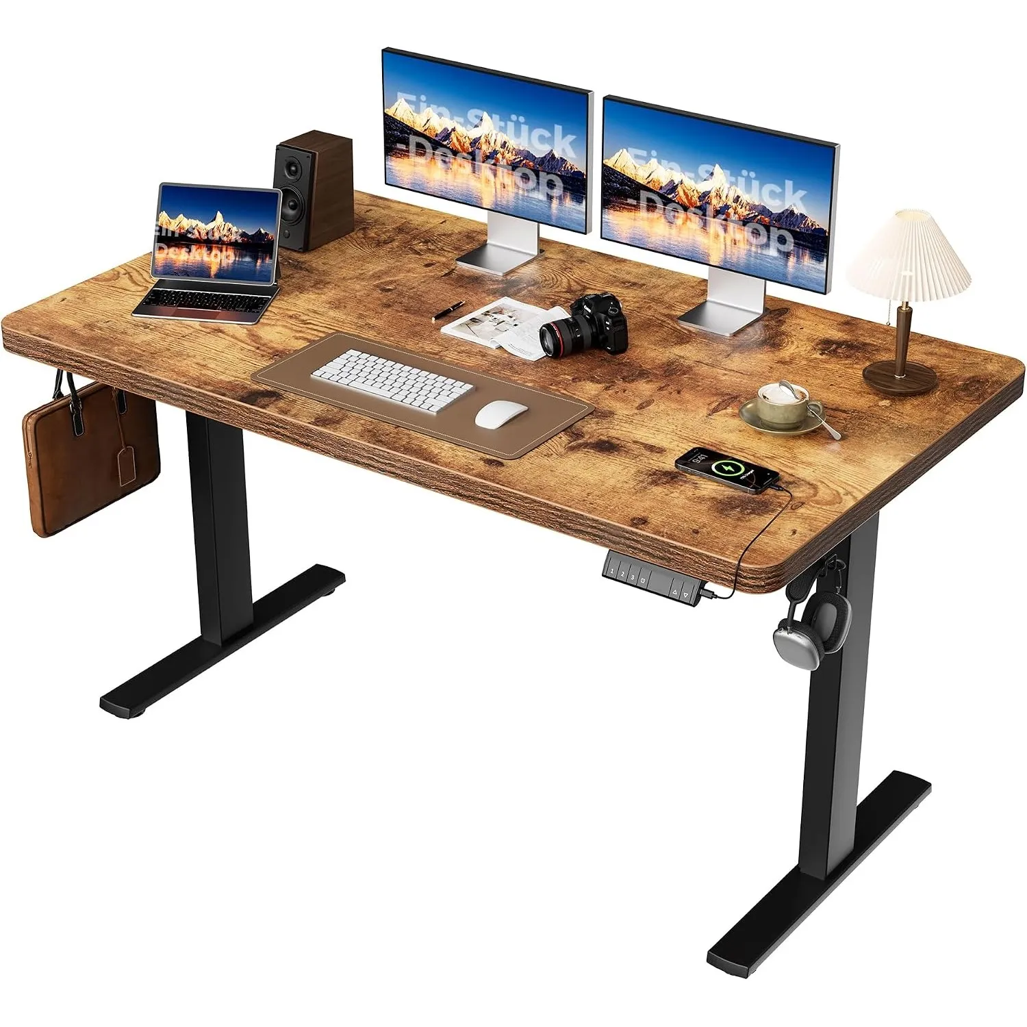 Agilestic Höhenverstellbarer Schreibtisch 140x80 cm, Braun