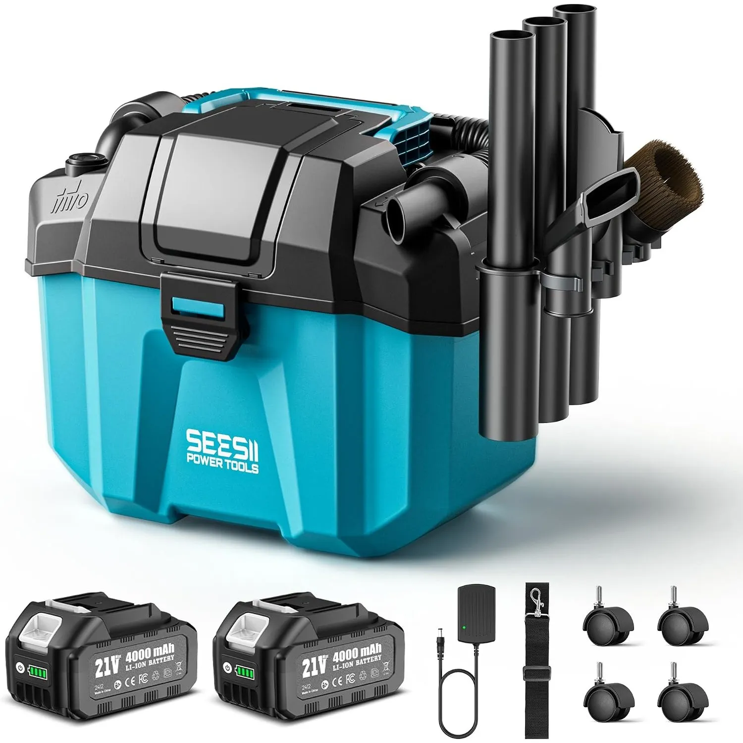 Seesii Akku Nass und Trockensauger, 3-in-1 Werkstattsauger mit GebläSe, 10L 2-Gang Nass- & Trockensauger mit Schultergu…