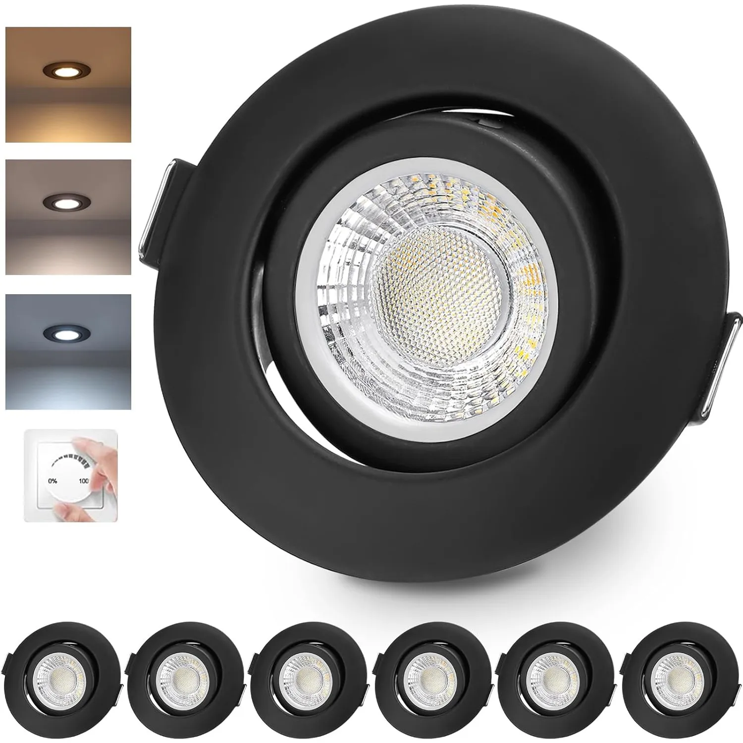 LED Einbaustrahler 230V Dimmbar Schwarz LED Spots IP44 Bad Einbauleuchten Schwenkbar Deckenspots,Warmweiß Neutralweiß K…