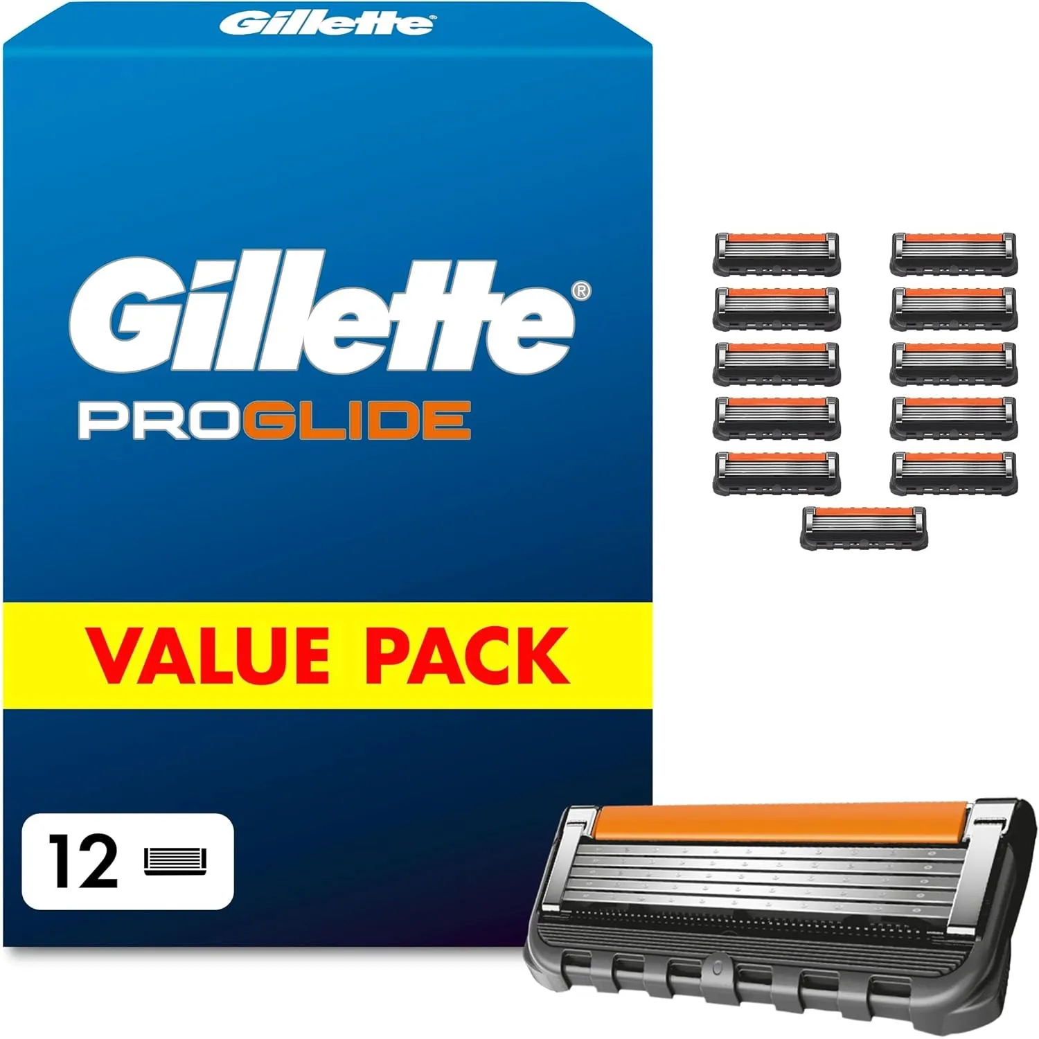 Gillette Proglide Rasierklingen Herren, 12 Original Ersatzklingen, Schwarz | Nassrasierer, 2X Gleitstreifen vor Und Nac…