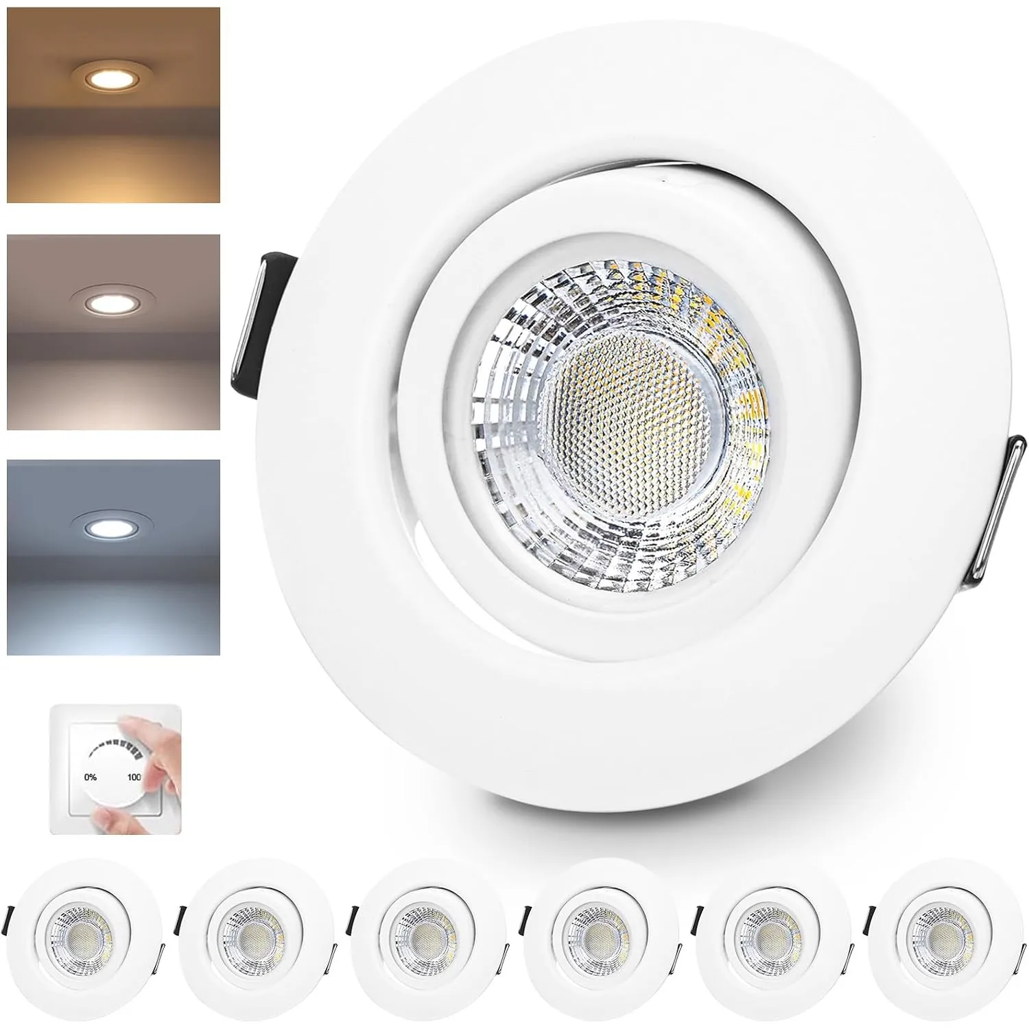 LED Einbaustrahler 230V Dimmbar Weiß LED Spots 5W IP44 Bad Einbauleuchten Schwenkbar Deckenspots,Warmweiß Neutralweiß K…