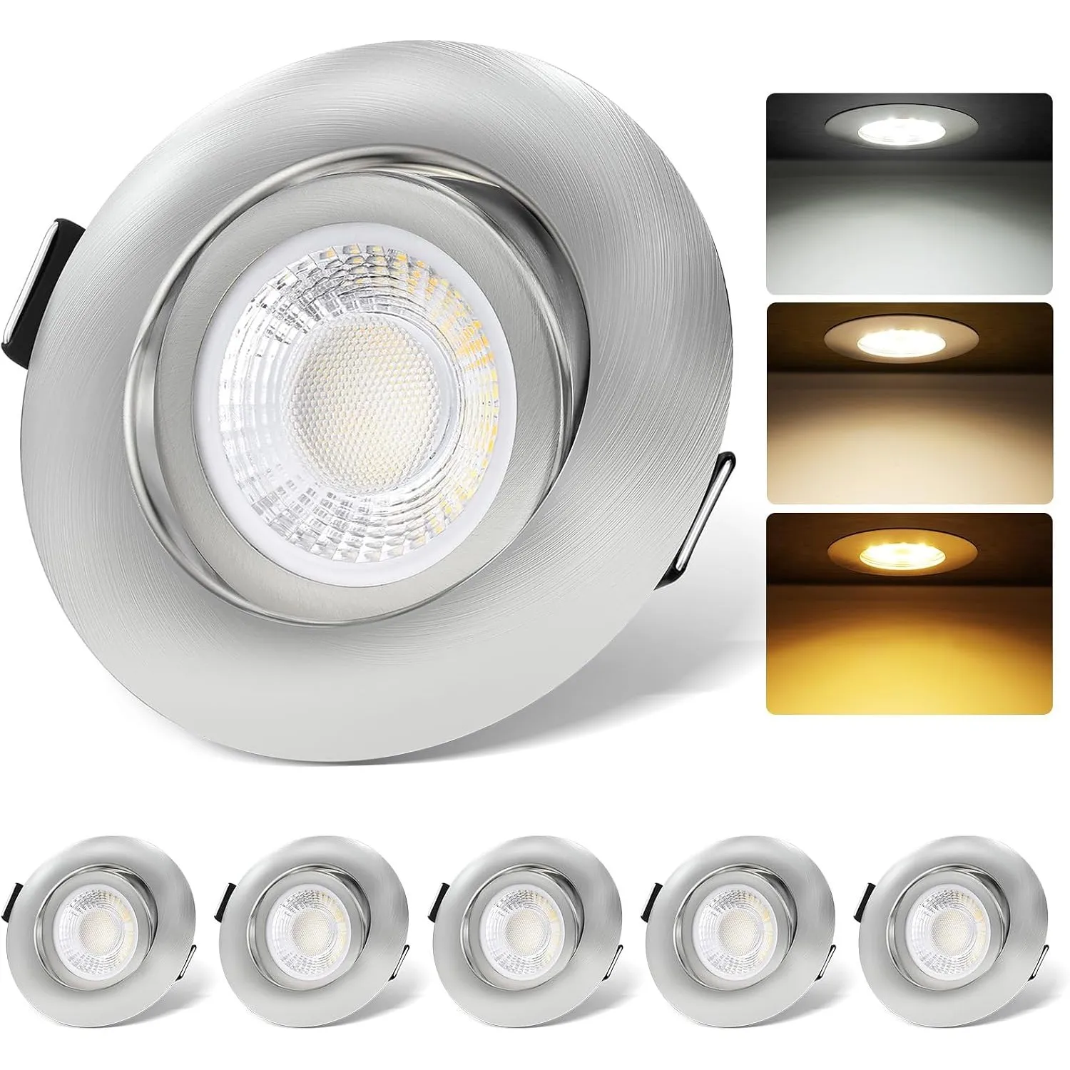 LED Einbaustrahler 230V Dimmbar LED Spots 6W IP44 Bad Einbauleuchten Schwenkbar Deckenspots,Warmweiß Neutralweiß Kaltwe…