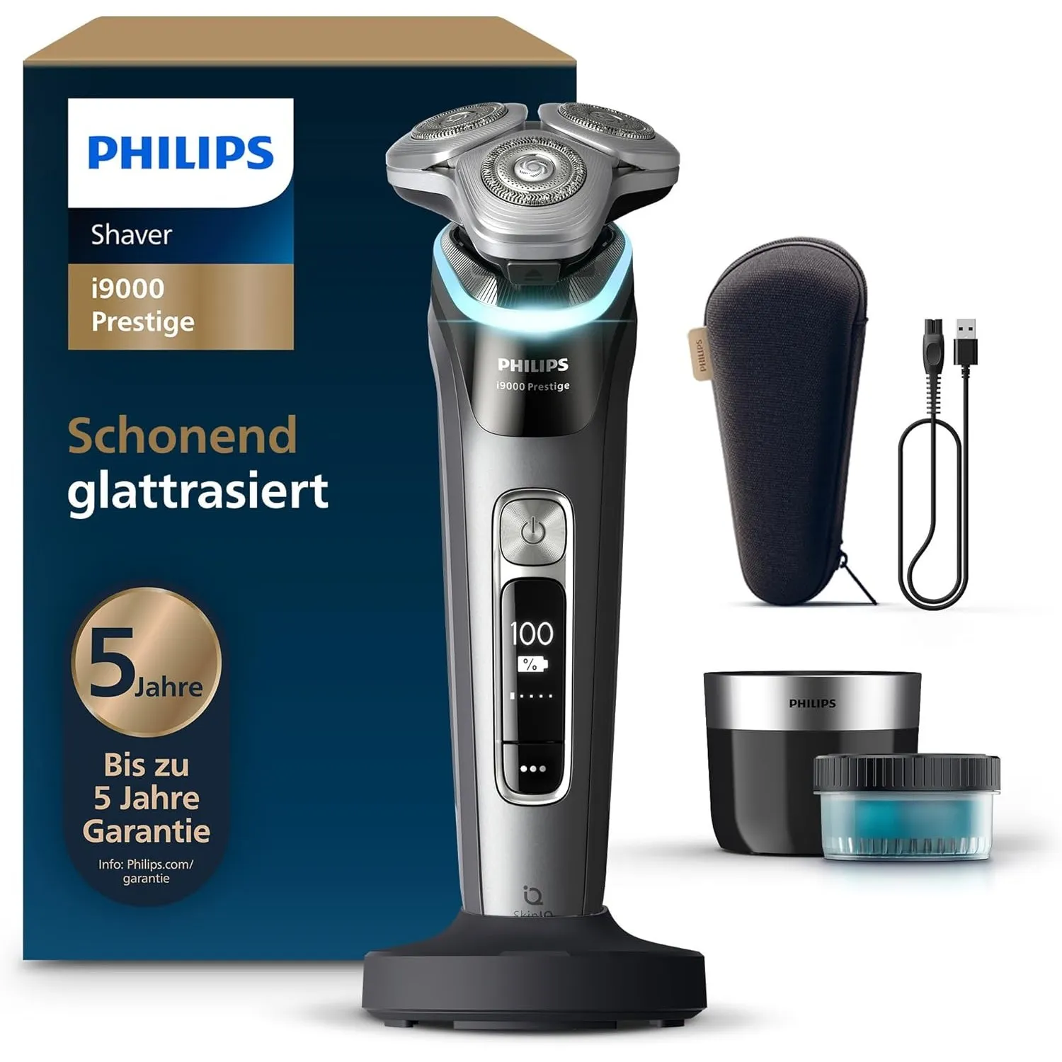 Philips Rasierer i9000 Prestige, Nass- und Trockenrasierer für Herren mit integriertem Trimmer, dunkelgrau, Drucksensor…