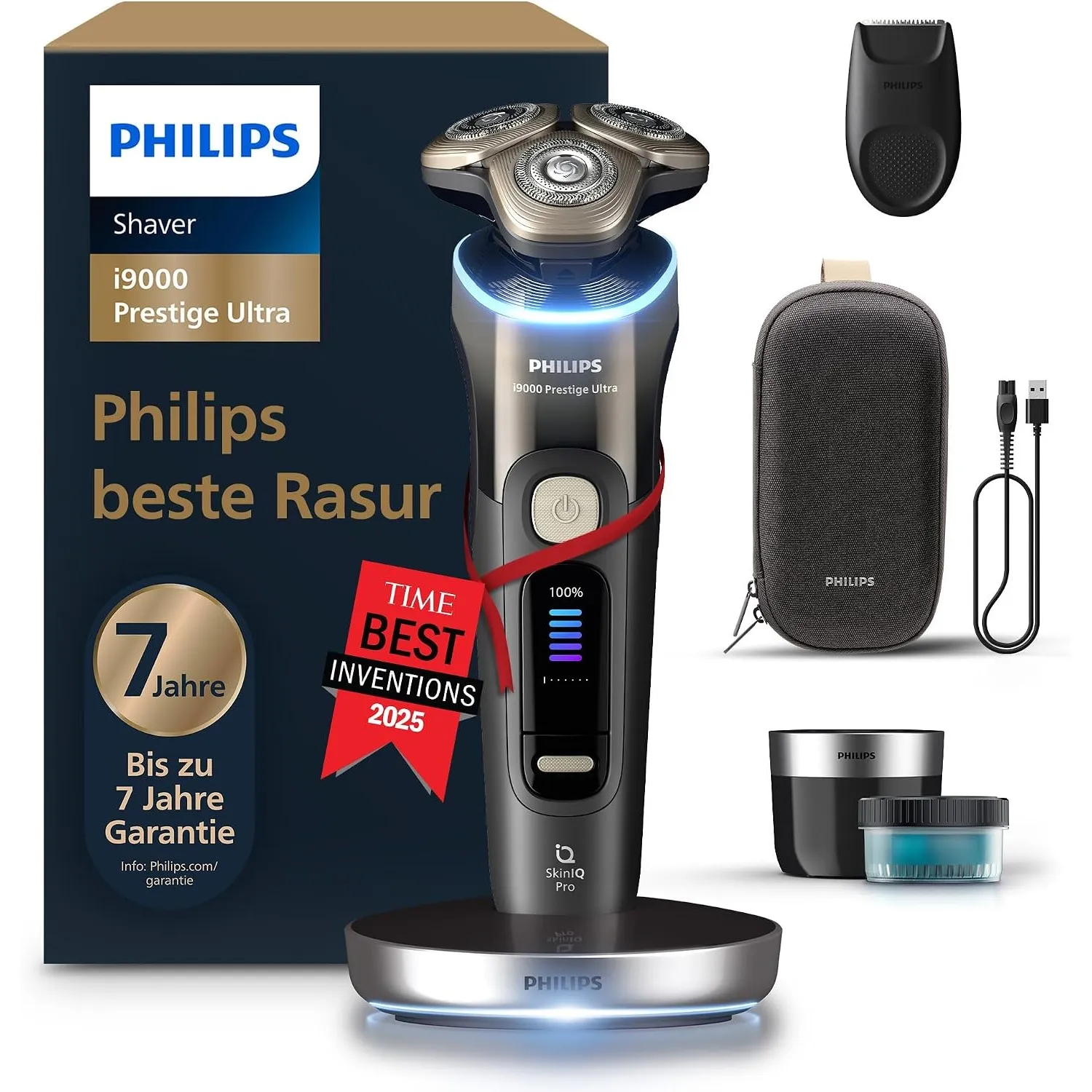 Philips elektrischer Rasierer i9000 Prestige Ultra für Herren, Nass- und Trockenrasur, schwarz, Druck- und Bewegungssen…