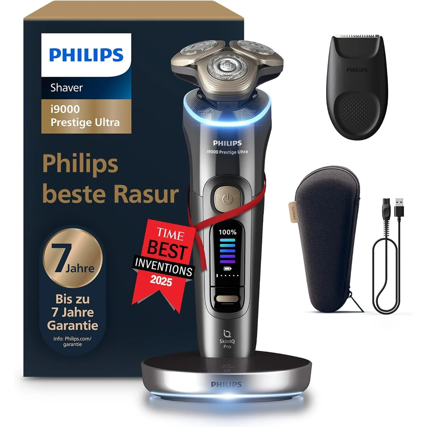 Philips Rasierer i9000 Prestige Ultra, elektrischer Nass- und Trockenrasierer für Herren, dunkelgrau, Druck- und Bewegu…