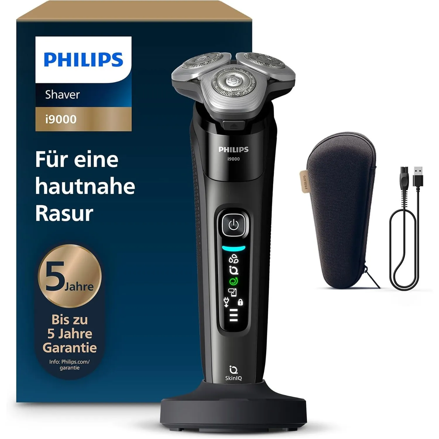 Philips Rasierer i9000, Elektrischer Nass-und Trockenrasierer für Herren mit integriertem Trimmer, schwarz, Ladestation…