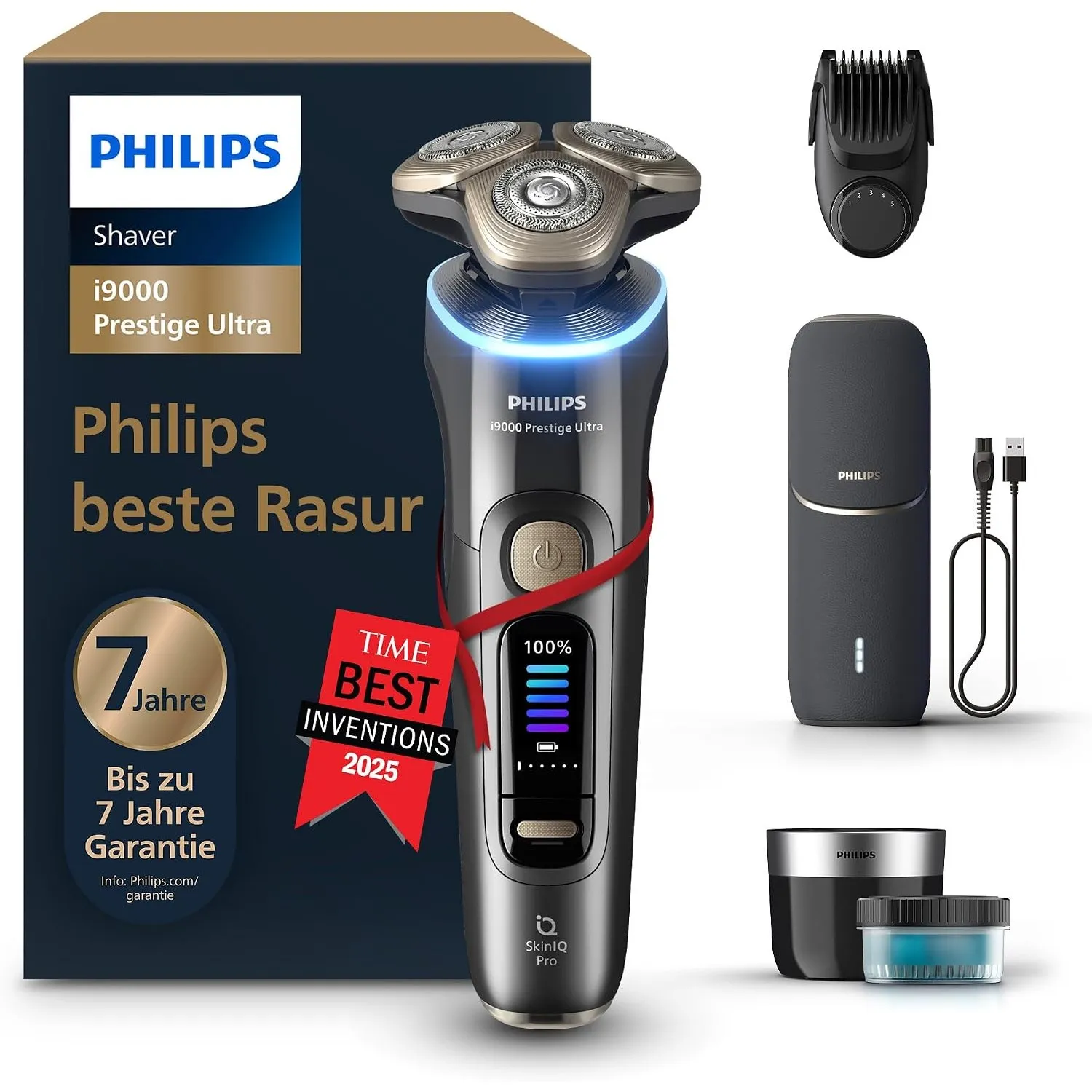 Philips Rasierer i9000 Prestige Ultra, elektrischer Nass- und Trockenrasierer für Herren, Druck- und Bewegungssensor, 5…