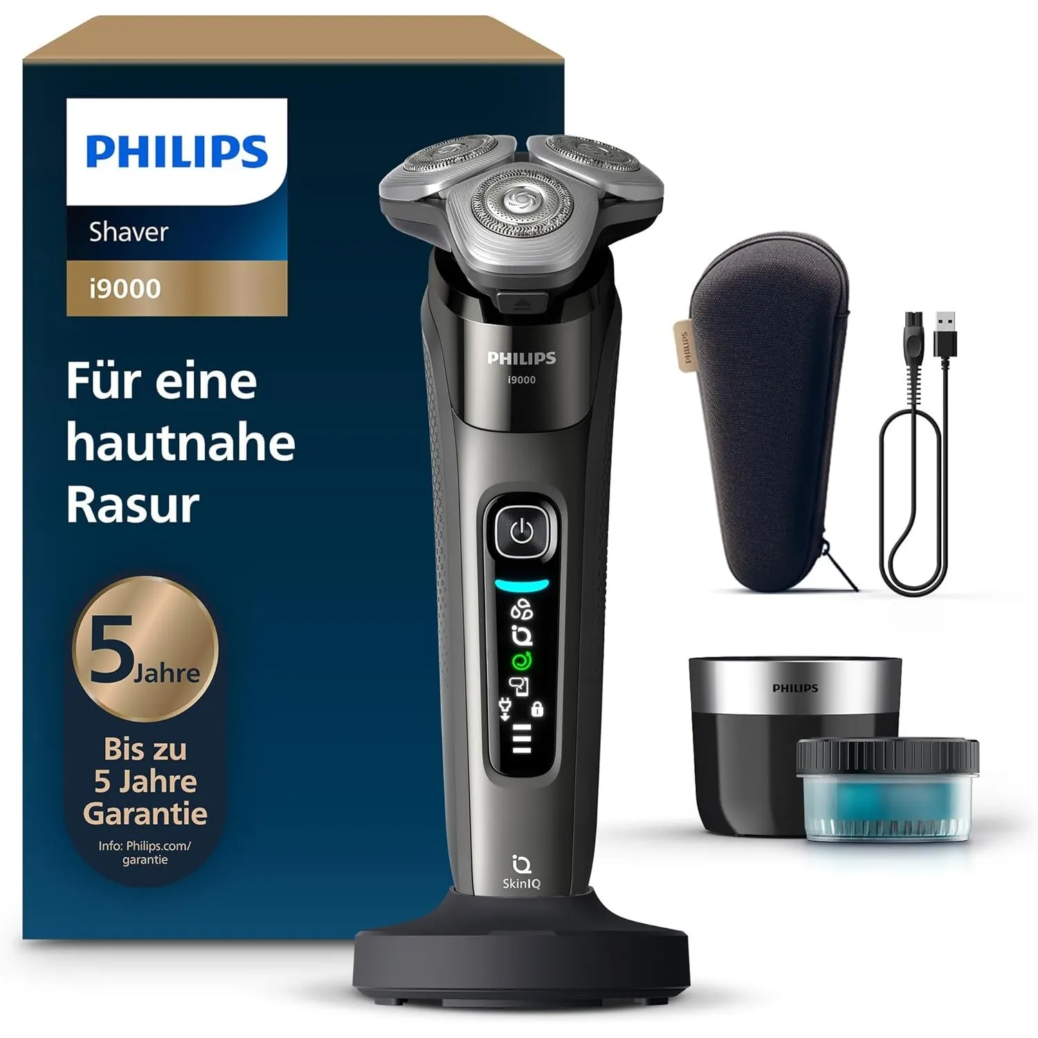 Philips Rasierer i9000, Elektrischer Nass-und Trockenrasierer für Herren mit integriertem Trimmer, dunkelgrau, Reinigun…