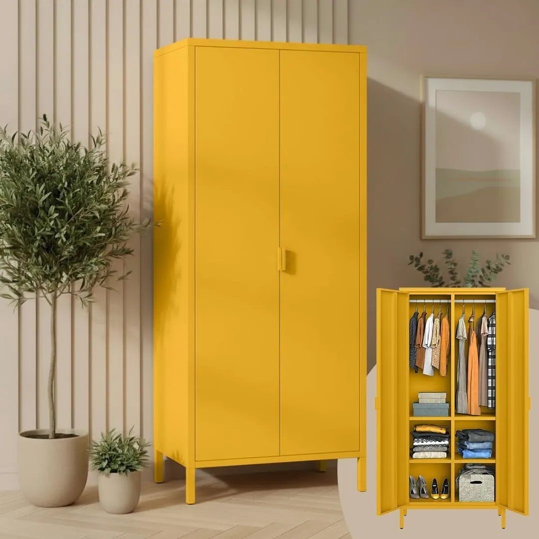 skølm Ituri Metallschrank, Kleiderschrank 80 cm breit, Senfgelb, 6 Fächer