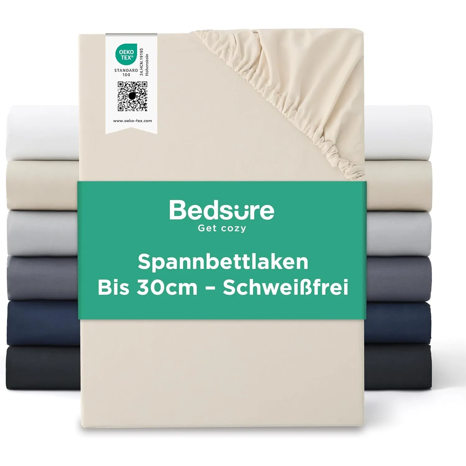 Bedsure Spannbettlaken 200x200cm Bettlaken Mikrofaser - bis 30cm, Beige