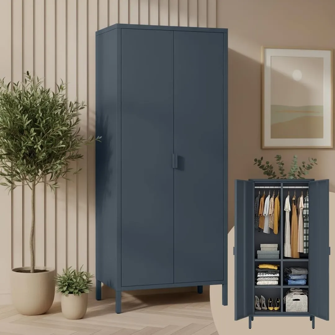 skølm Ituri Metallschrank, Kleiderschrank 80 cm breit, Anthrazit, 6 Fächer