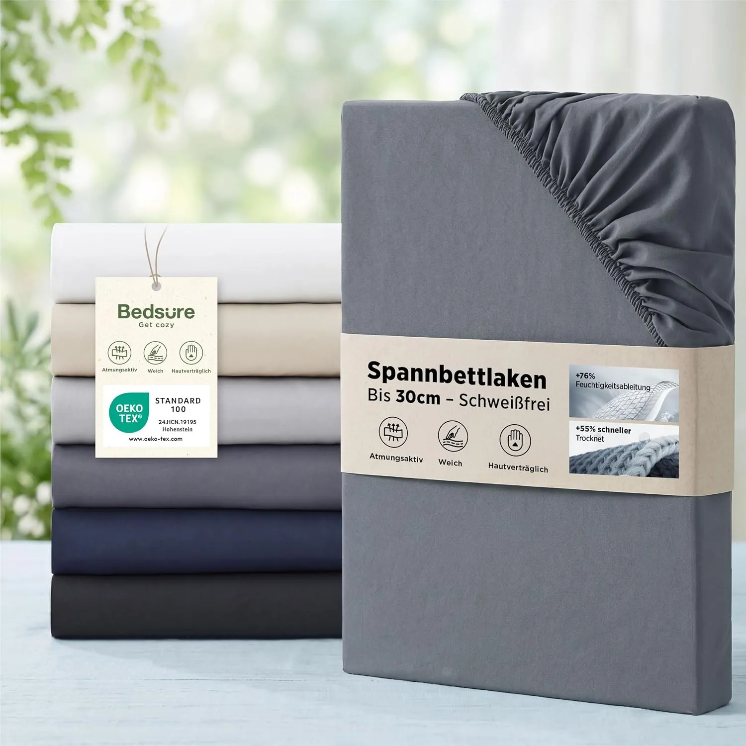 Bedsure Spannbettlaken 180x200cm Bettlaken Mikrofaser - bis 30cm, Anthrazit | Sommer Spannbetttücher mit Gummizug, für …