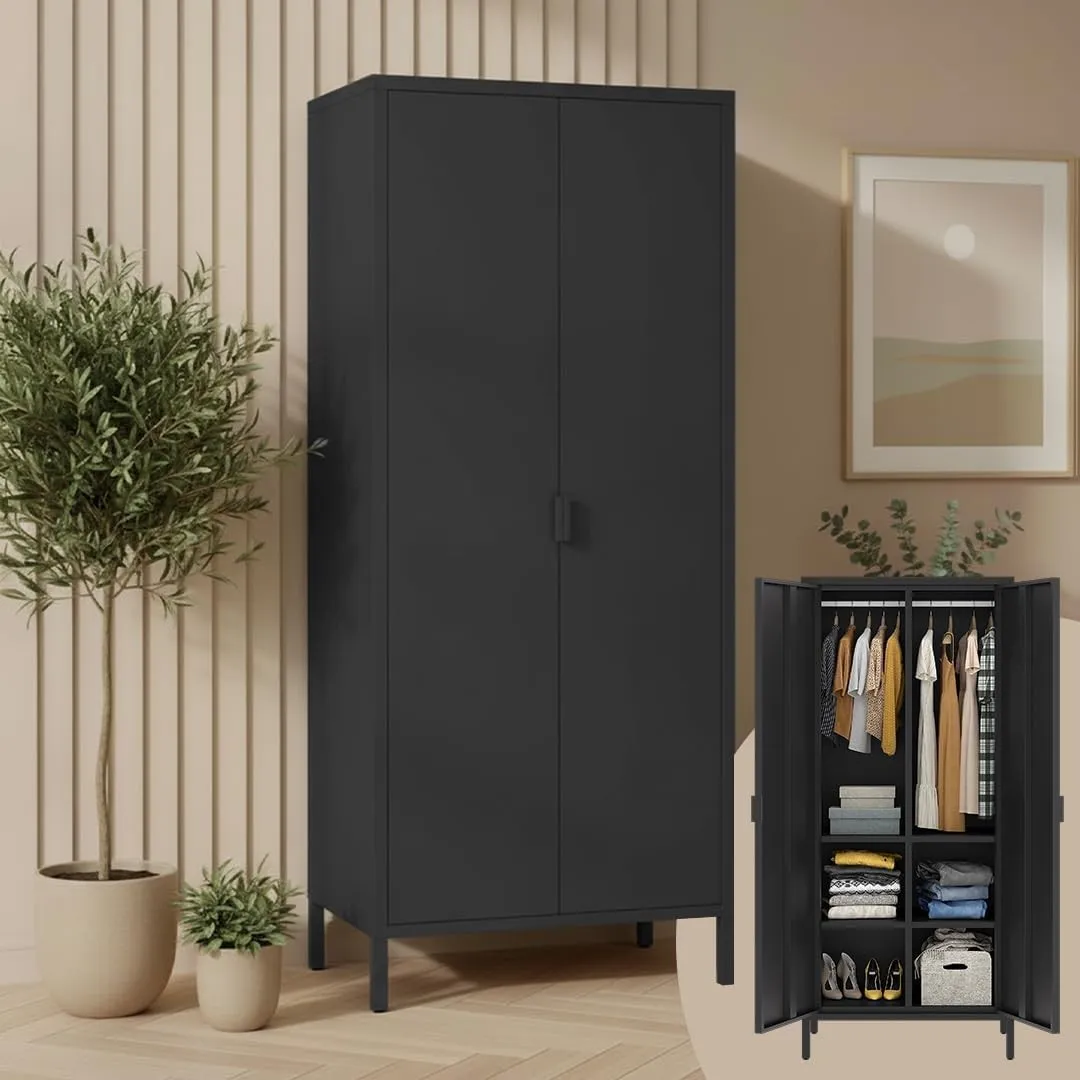 skølm Ituri Metallschrank, Kleiderschrank 80 cm breit, Schwarz, 6 Fächer