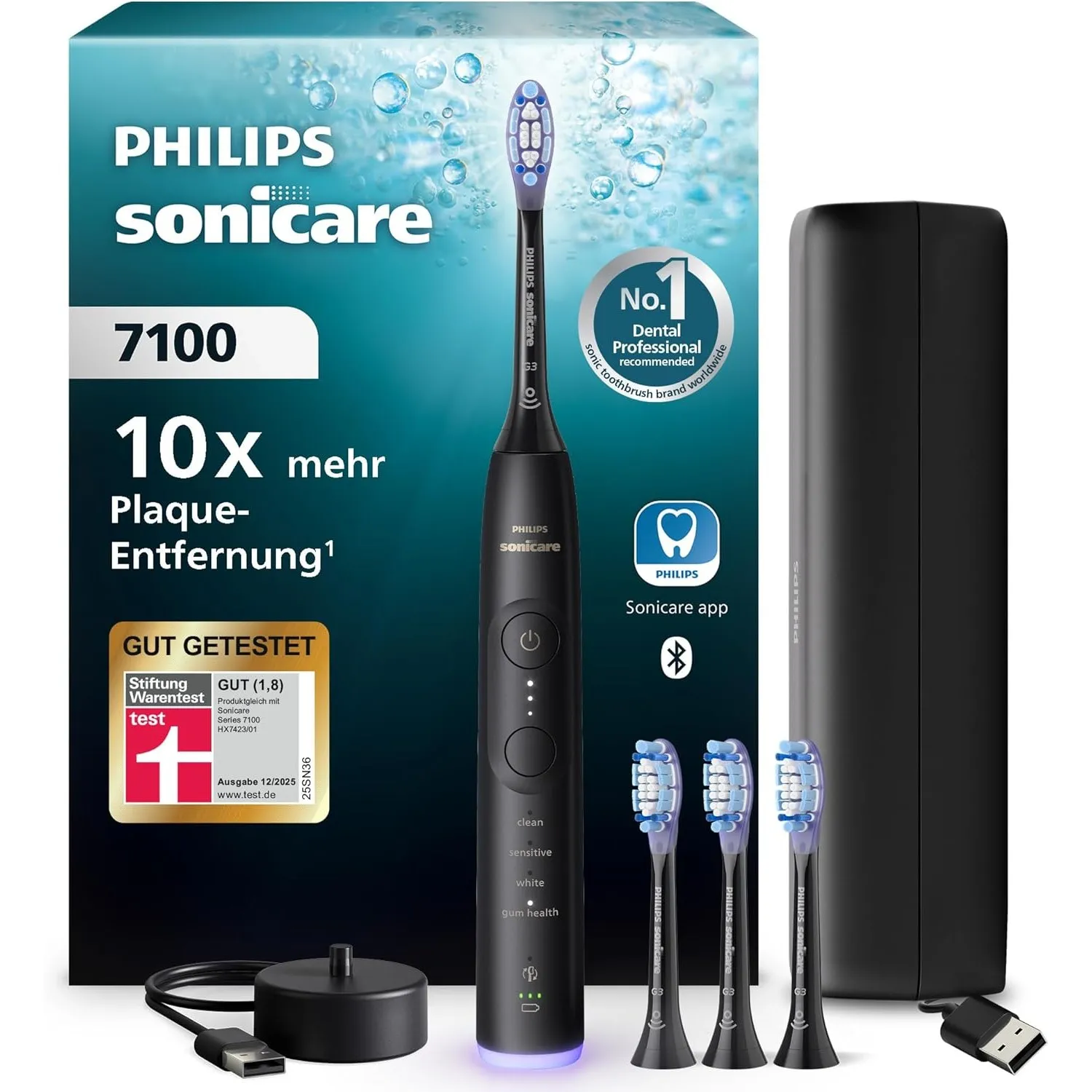 Philips Sonicare 7100 elektrische Zahnbürste, Schallzahnbürste mit App, 4 Putzmodi und 3 Intensitätsstufen, Andruckkont…