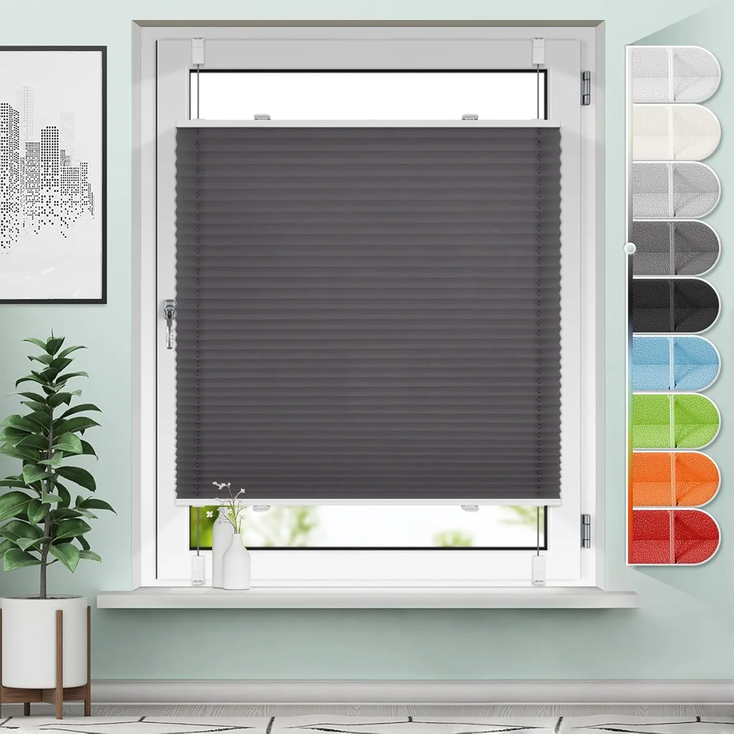 Sanfree Plissee ohne Bohren Klemmfix Anthrazit B105 x H120 cm Faltrollo Plisseerollo Jalousien Rollos für Fenster ohne …