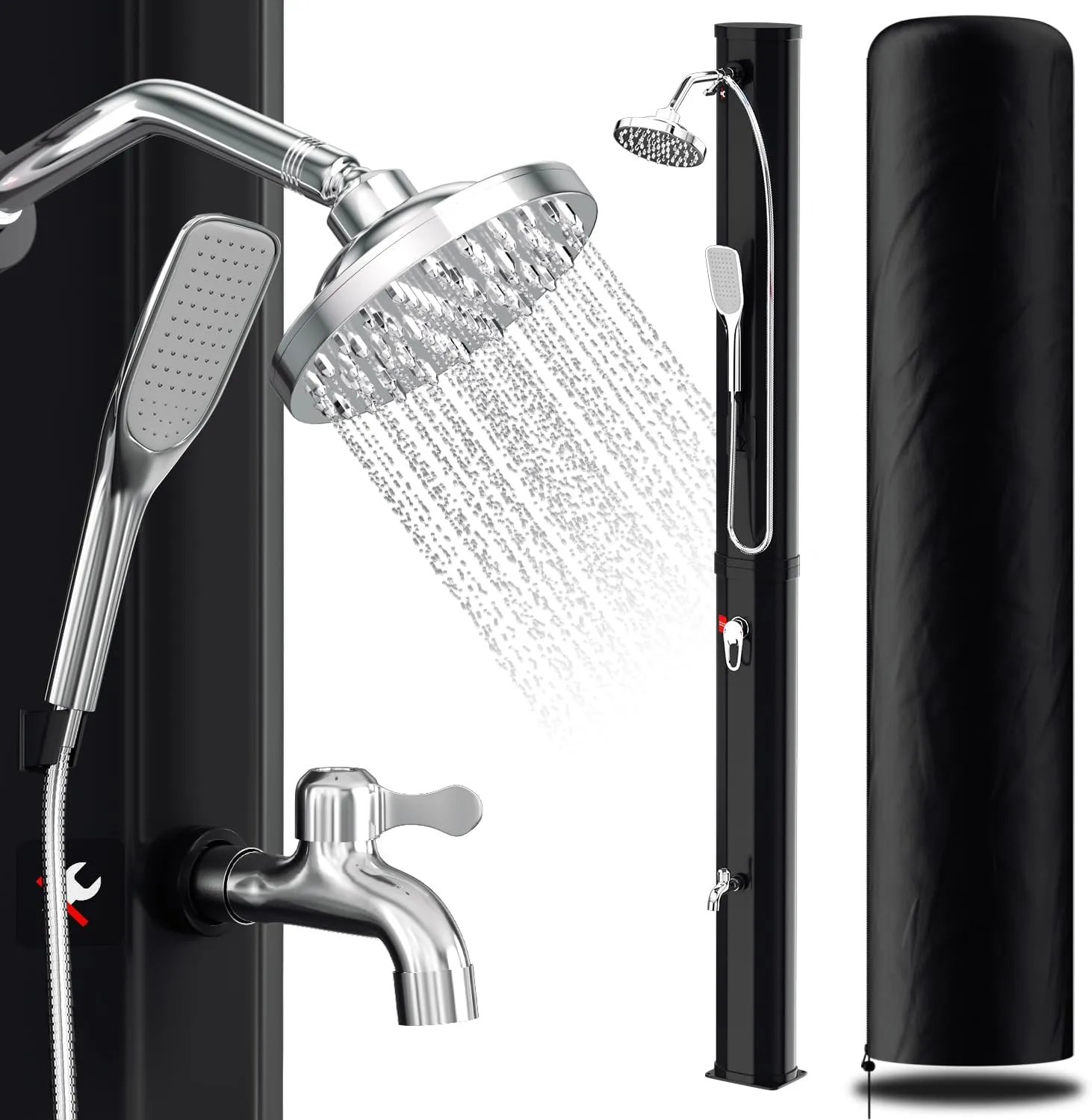 Randaco Solardusche Solar Gartendusche warmes Wasser Bis Zu 60°C Ohne Stromanschluss Pooldusche Camping mit Fußdusche u…