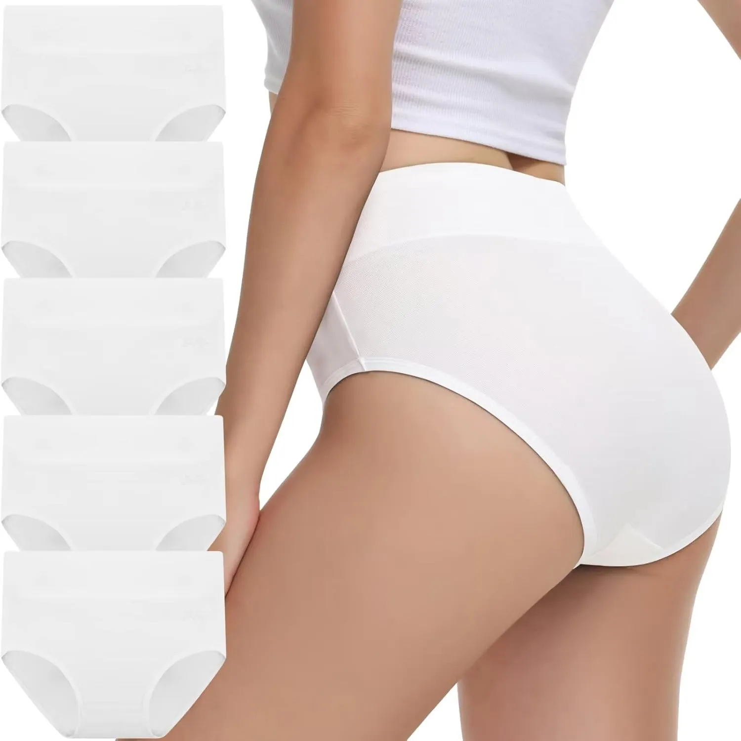 Unterhosen Damen Baumwolle 5er Pack Hohe Taille Slips Unterwäsche Atmungsaktiv Stretch Weich