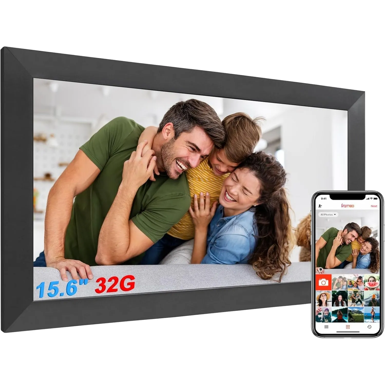 Digitaler Bilderrahmen Groß,15.6 Zoll Frameo Digital Photo Frame FHD 1920 * 1080 IPSTouchscreen, Elektronischer Bilderr…