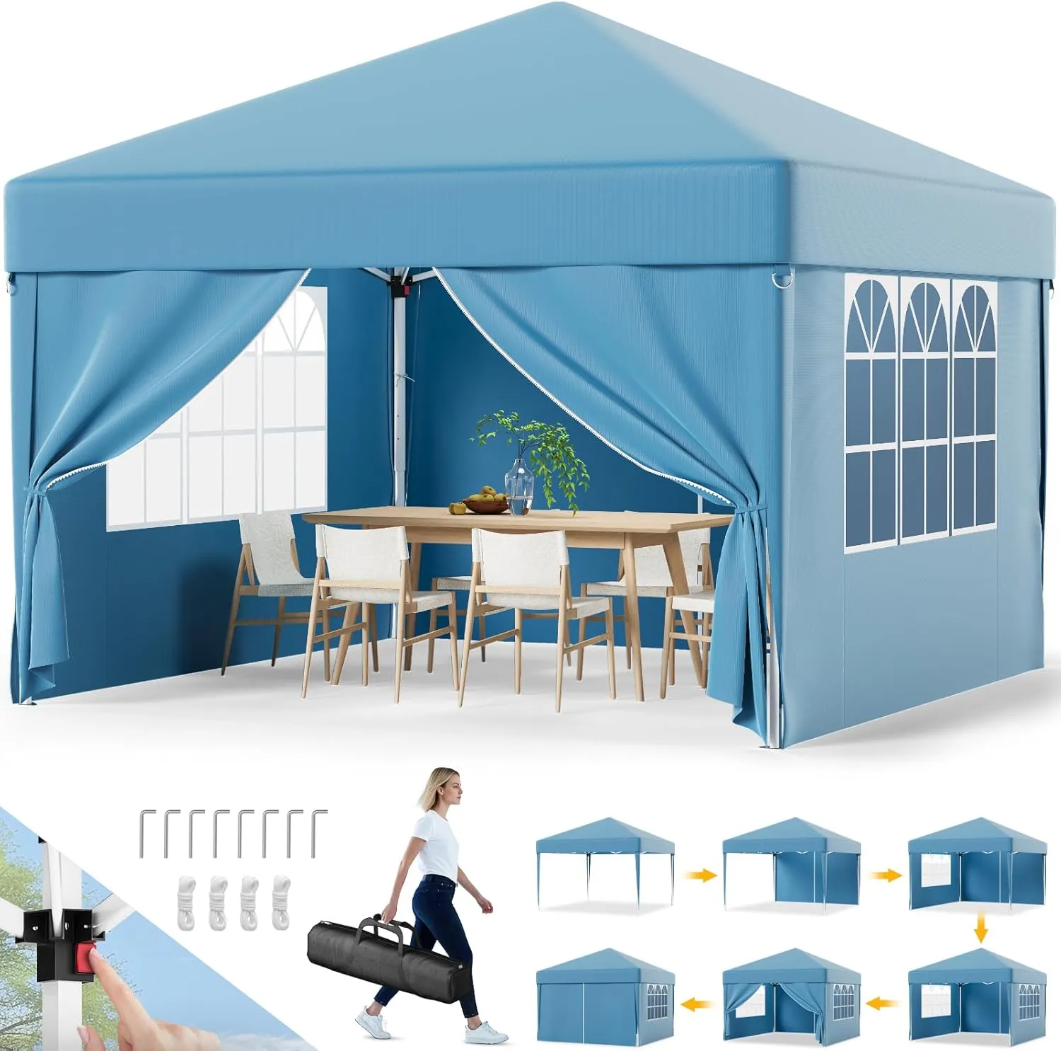 Pavillon 3x3 Wasserdicht Stabil Winterfest,Faltpavillon UV Schutz 50+,Pavillion mit Tragetasche,Pavillon Faltbar Höhenverstellbar,Partyzelt Für Garten Outdoor Camping,Blau