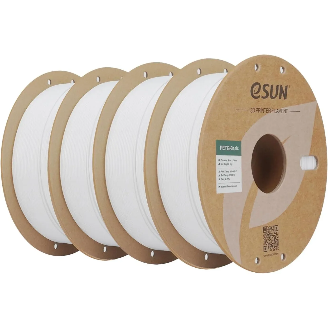eSUN PETG Basic Filament 1.75mm, hohe Zähigkeit, 1KG (2.2 LBS) pro Spule, 4 Rollen Druckmaterial für 3D-Drucker, Weiß-4…