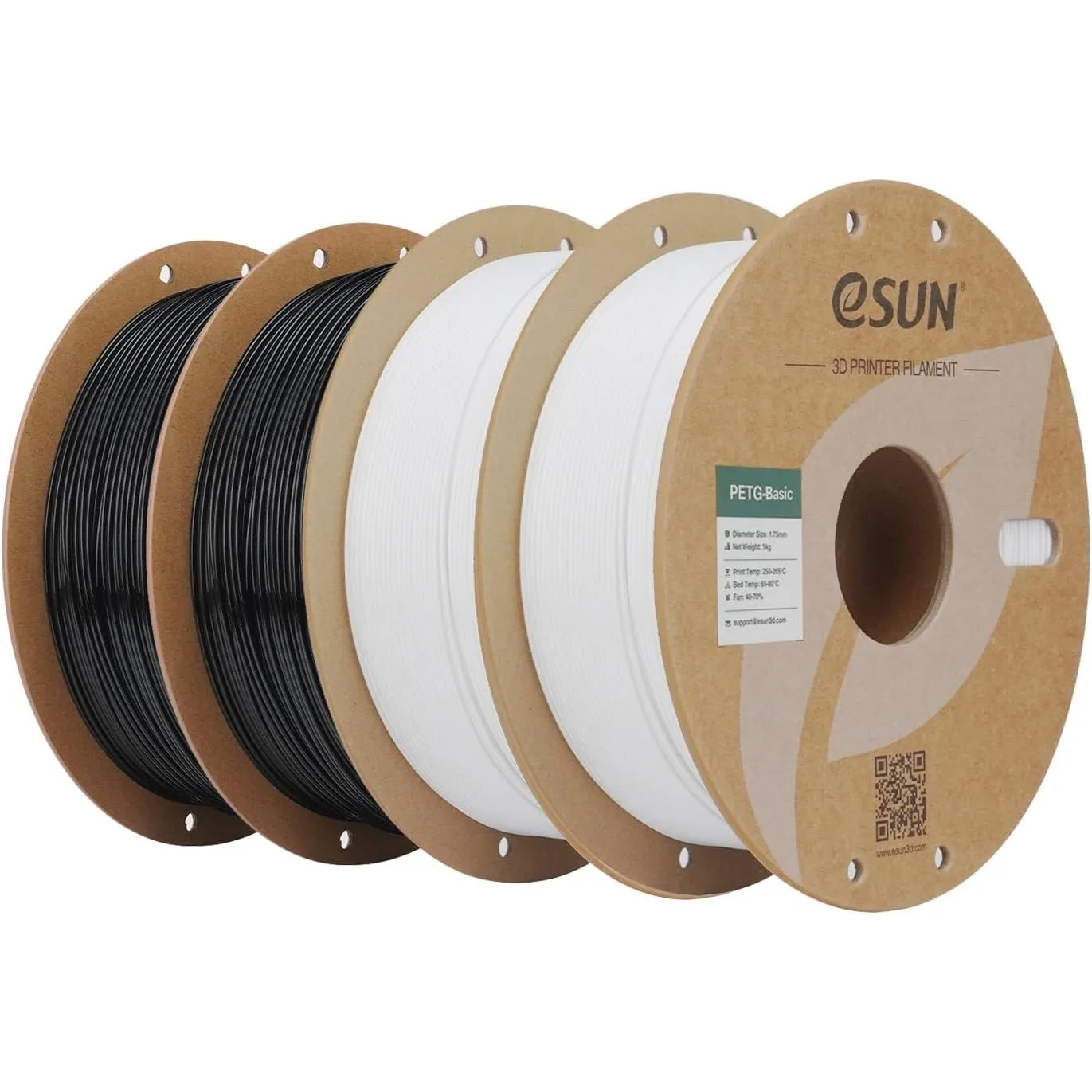 eSUN PETG Basic Filament 1.75mm, hohe Zähigkeit, 1KG (2.2 LBS) pro Spule, 4 Rollen Druckmaterial für 3D-Drucker, Schwar…