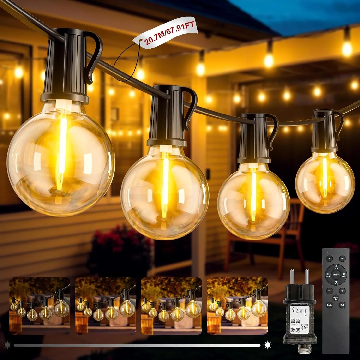 LED Lichterkette Außen, 20.7M/67.91FT Outdoor Lichterkette mit Timer, 30+1 G40 Lichterketten Glühbirnen Dimmbar, IP44 W…