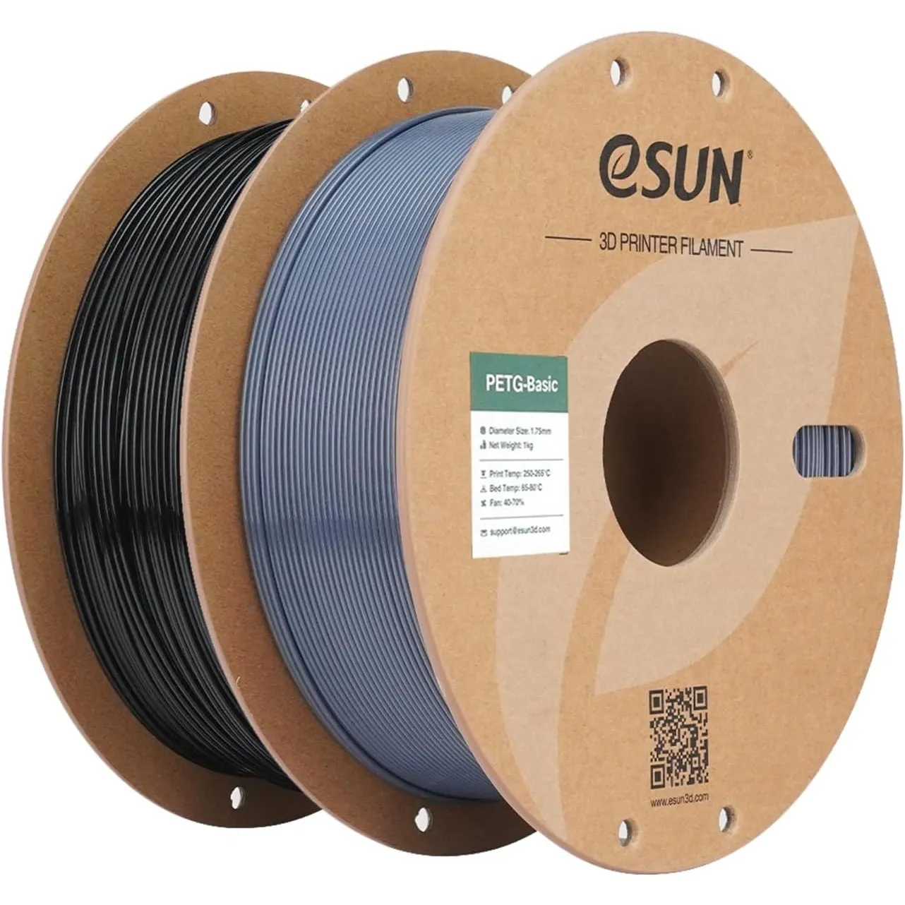 eSUN Hohe Zähigkeit PETG Basic 1.75mm Filament, Schwarz + Grau, 2KG | Hohe Zähigkeit PETG Filament, 1KG (2.2 LBS) pro S…