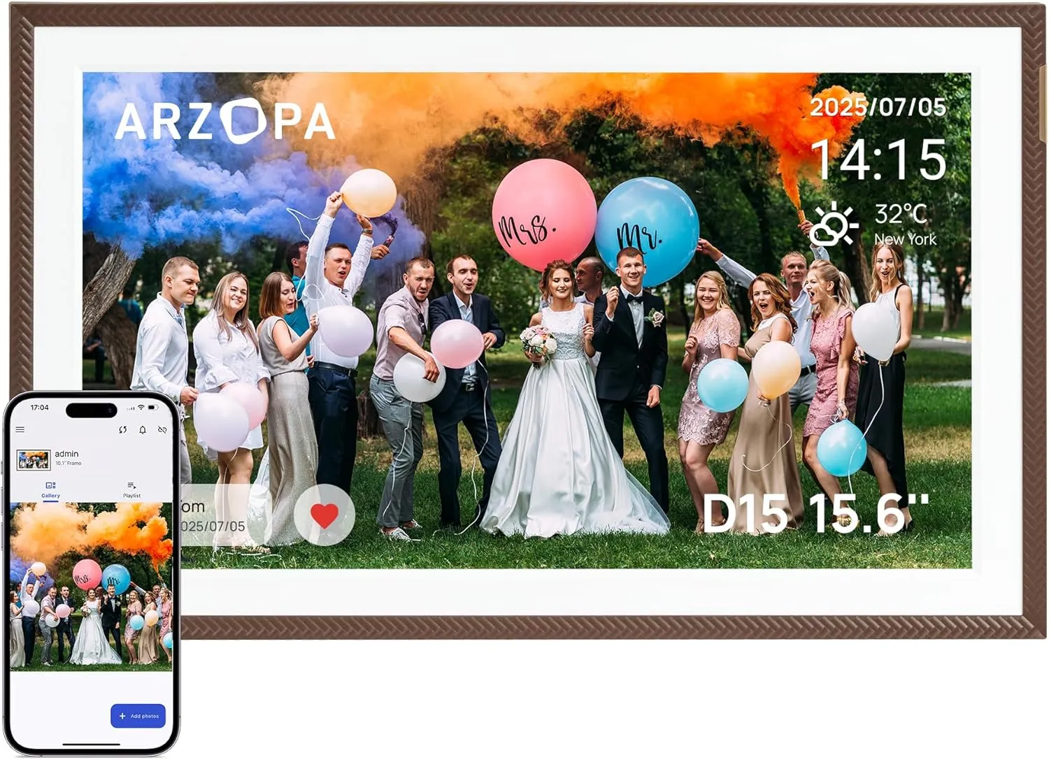 ARZOPA Digitaler Bilderrahmen Groß 15,6 Zoll Kostenlos Unbegrenzter Cloud-Speicher Sofortige Fernübertragung Fotos Vide…