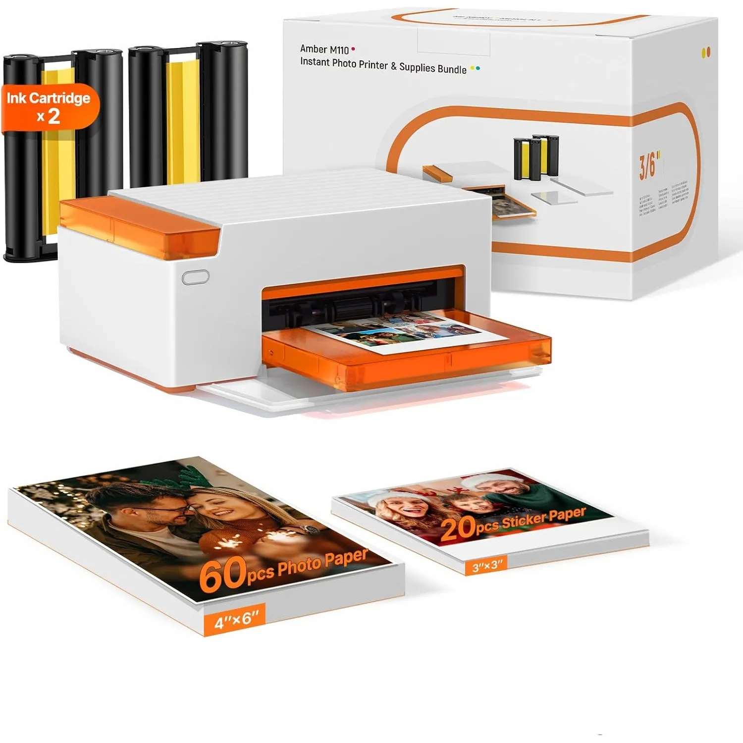 Liene Amber M110 Mini Fotodrucker für Smartphone – inkl. 60 Blatt 10x15 cm Fotopapier + 20 Blatt 7,7 cm Selbstklebende …