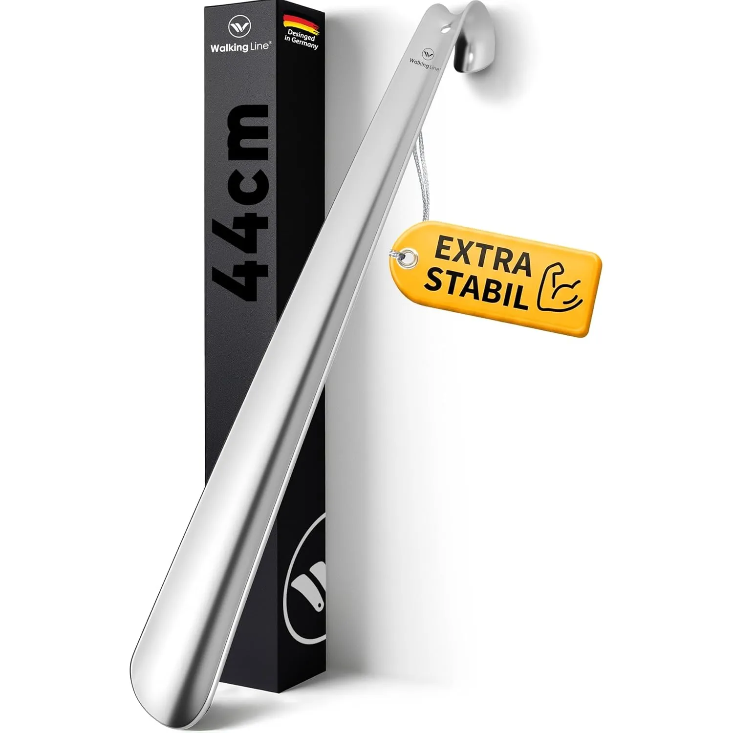 Walking Line® Premium Schuhlöffel Lang 44cm [EXTRA STABIL] aus Gebürstetem Edelstahl - Schuhanzieher Lang, Schuhlöffel …