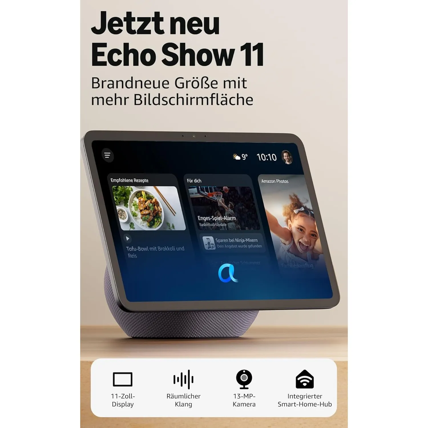 Amazon Echo Show 11 (neueste Generation) – Brillantes 11-Zoll-Display in Full-HD-Auflösung mit größerer Bildschirmfläch…