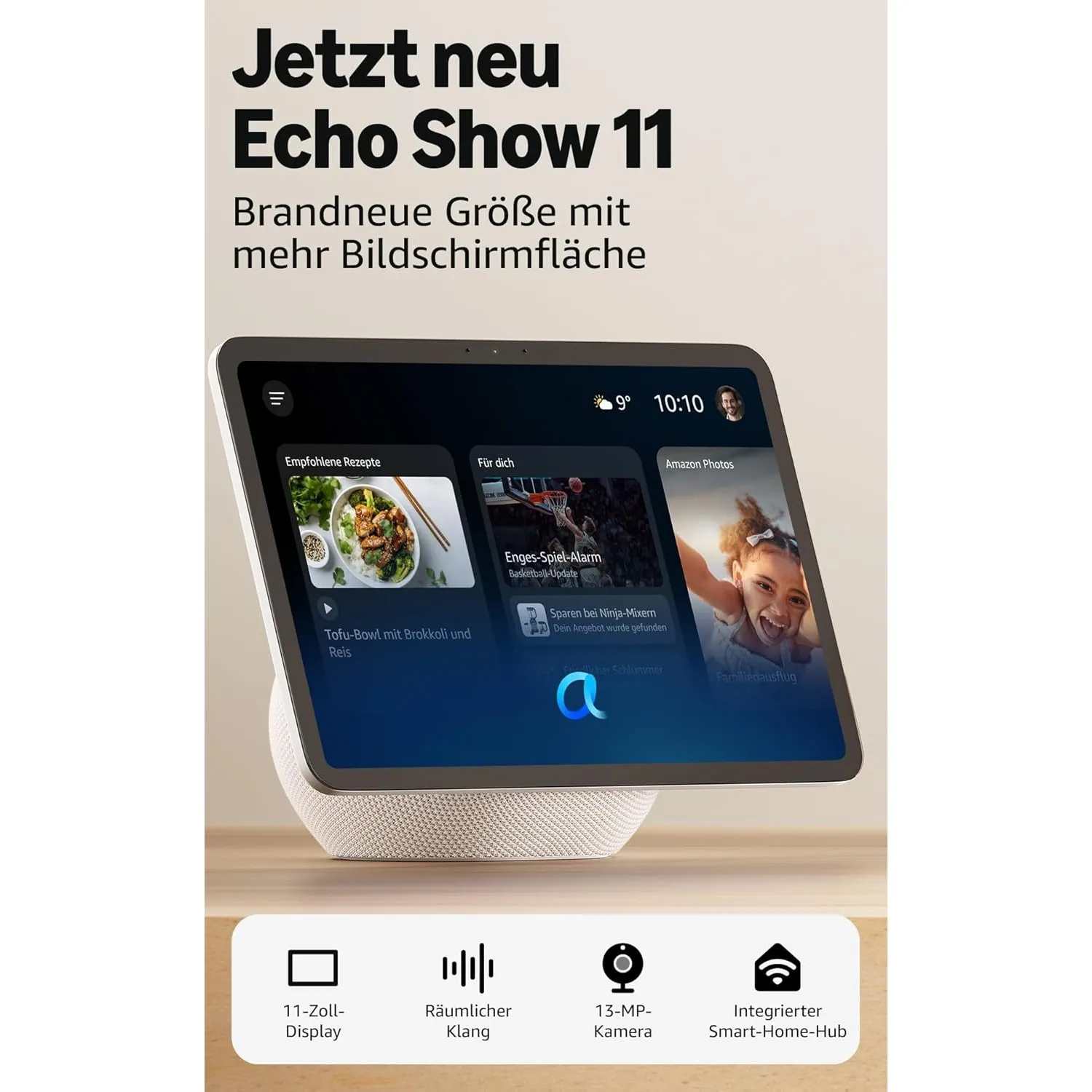 Amazon Echo Show 11 (neueste Generation) – Brillantes 11-Zoll-Display in Full-HD-Auflösung mit größerer Bildschirmfläch…