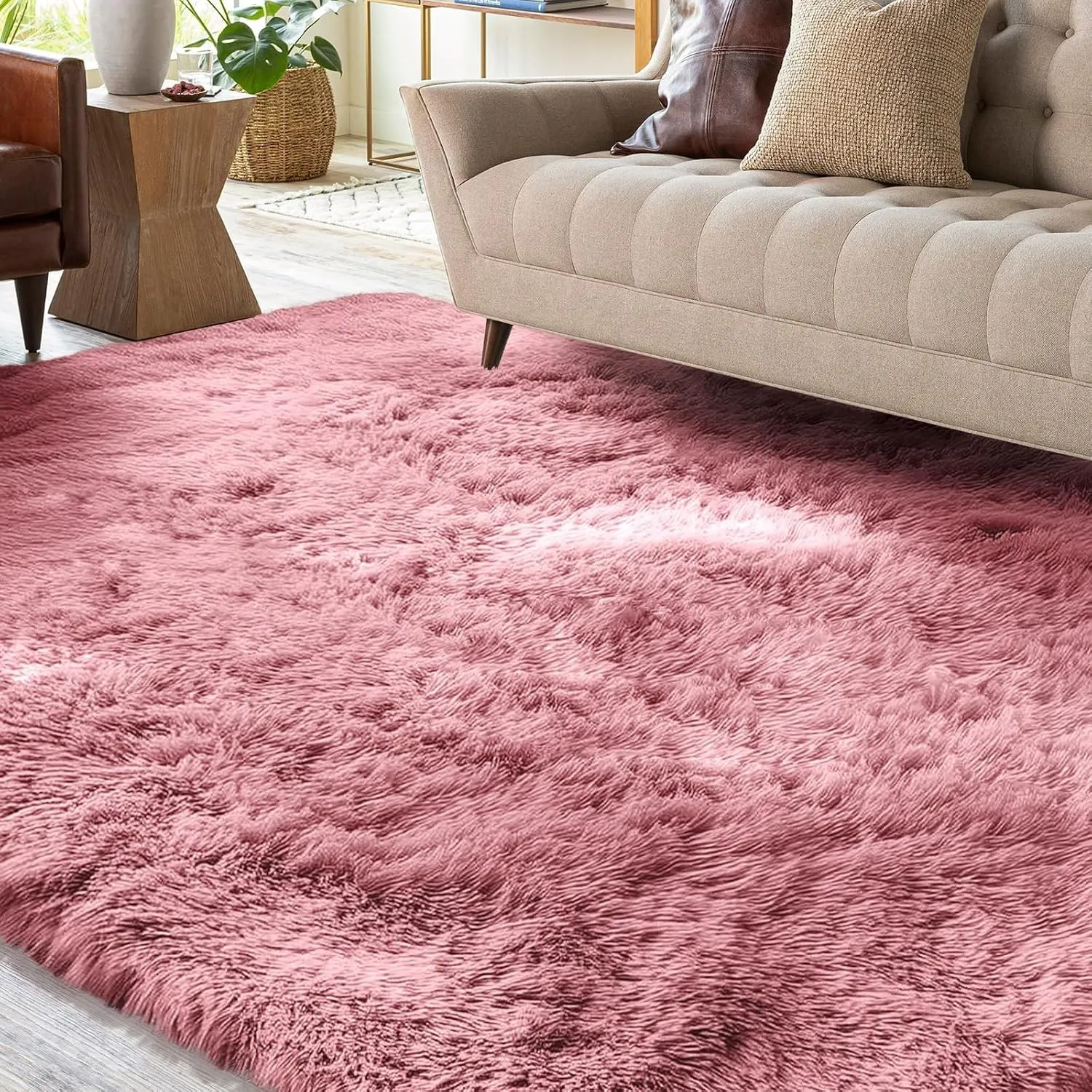 XSIVOD Hochflor Teppich Altrosa 200x300 cm, Weicher Teppich Wohnzimmer