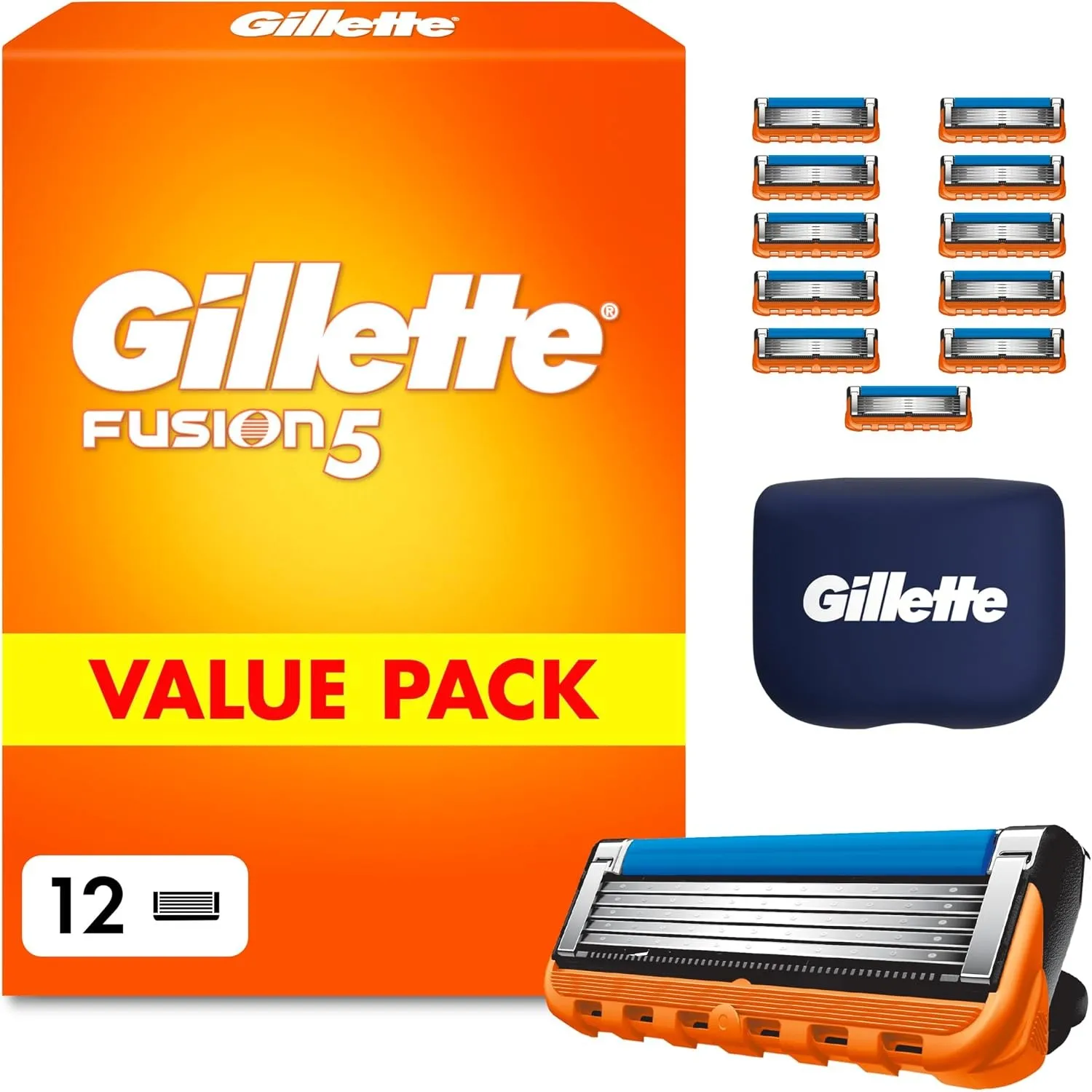 Gillette Fusion 5 Klingen Herren, 12 Original Rasierklingen, Orange