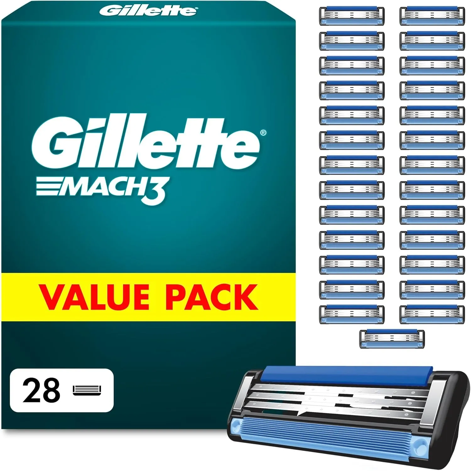 Gillette Mach 3 Klingen Herren, 28 Original Rasierklingen, Blau