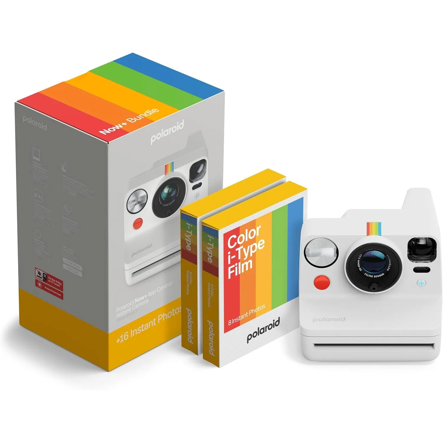Polaroid – Now+ Gen 3 – Sofortbildkamera mit Bluetooth-Verbindung – Bundle Kamera + Farbfilm (16 Fotos) Weiß (6563)