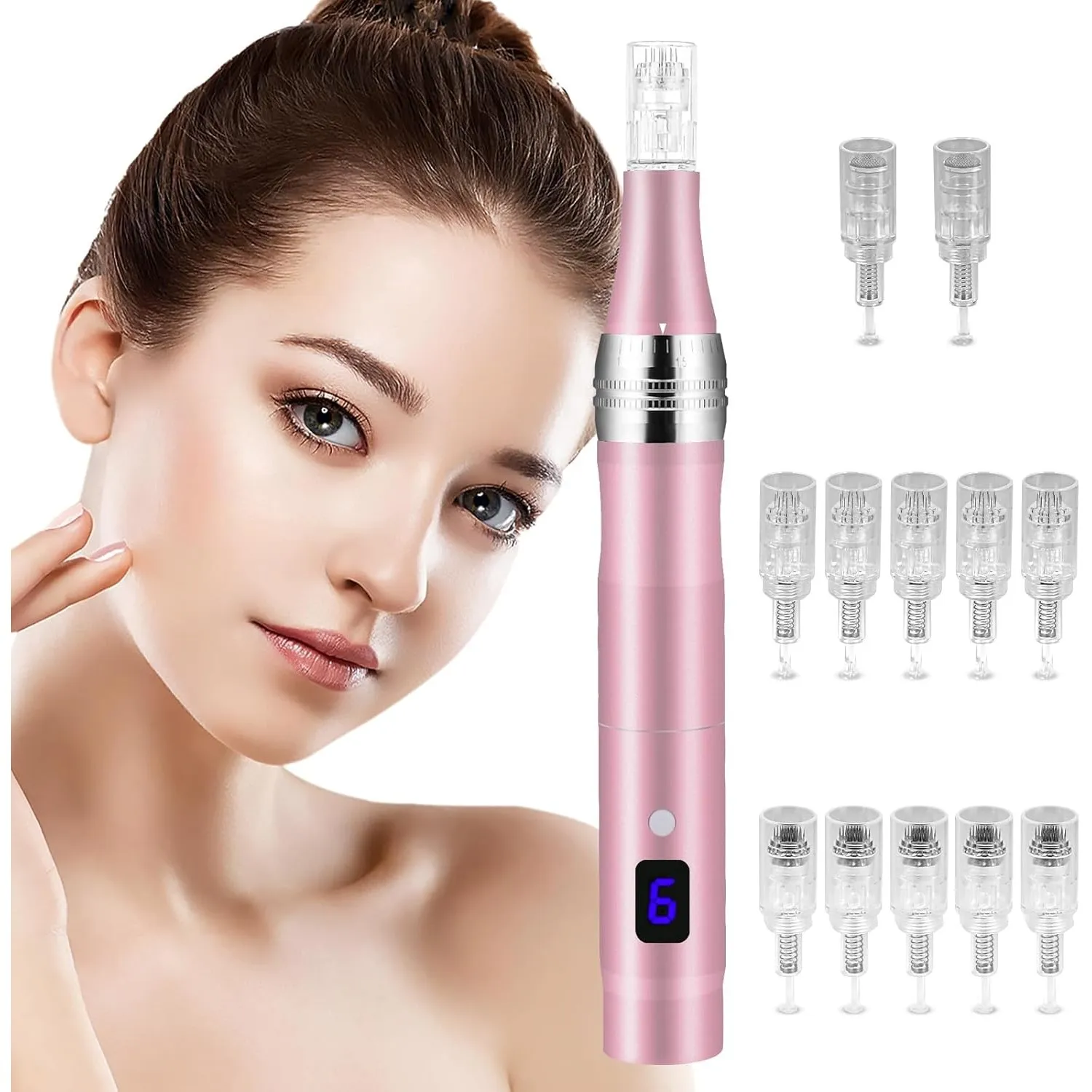 Vicloon Elektrisch Microneedling Pen, Drahtloser Elektrischer Dermapen Mikroneedling mit LCD Bildschirm und 6 Stufen, E…