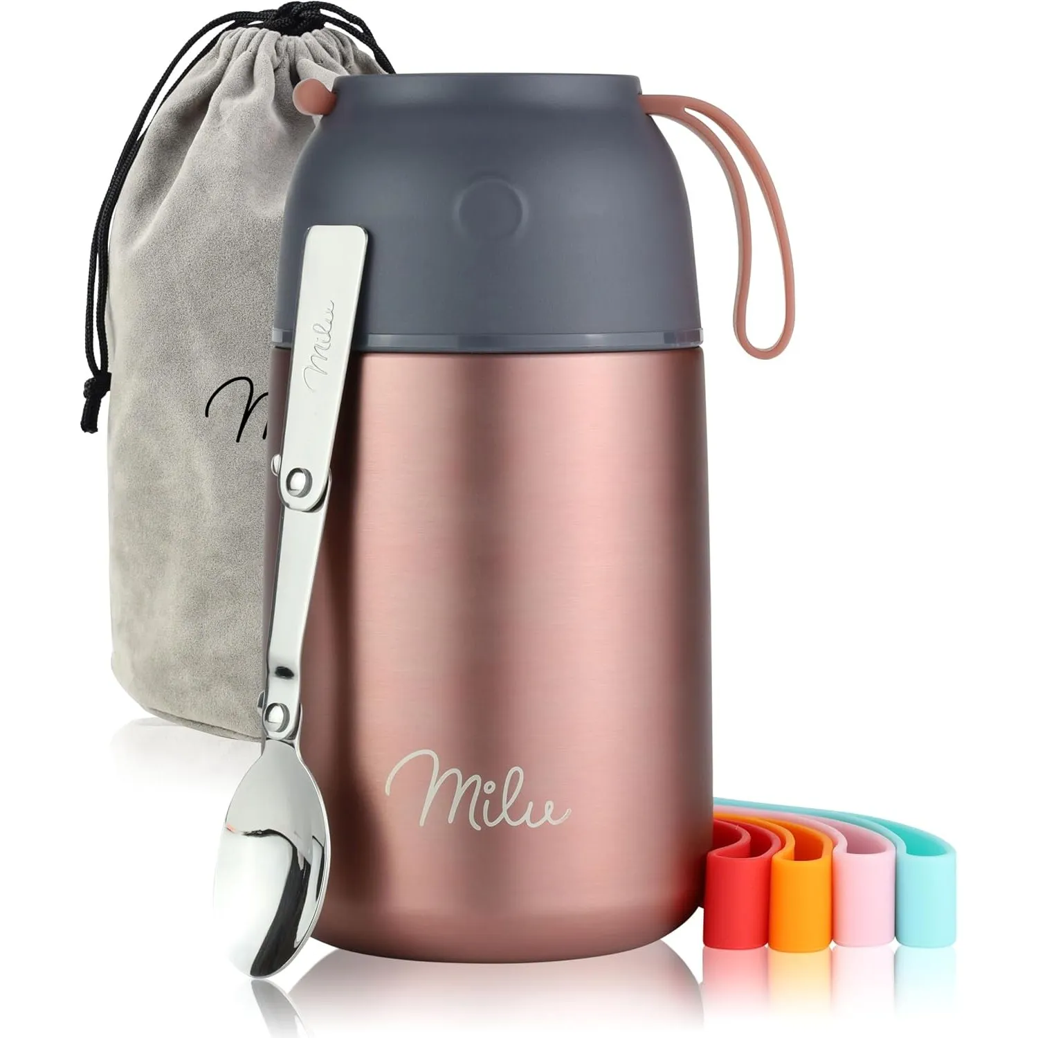 Milu® Thermobehälter für Essen I 650ml I Edelstahl Warmhaltebehälter mit Löffel, Thermobecher Essen, Thermo Lunchbox fü…