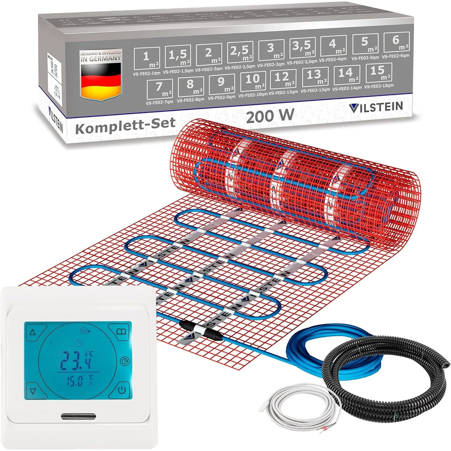 VILSTEIN Elektrische Fußbodenheizung 200W/m² – IP67 Turbo-Heizmatte