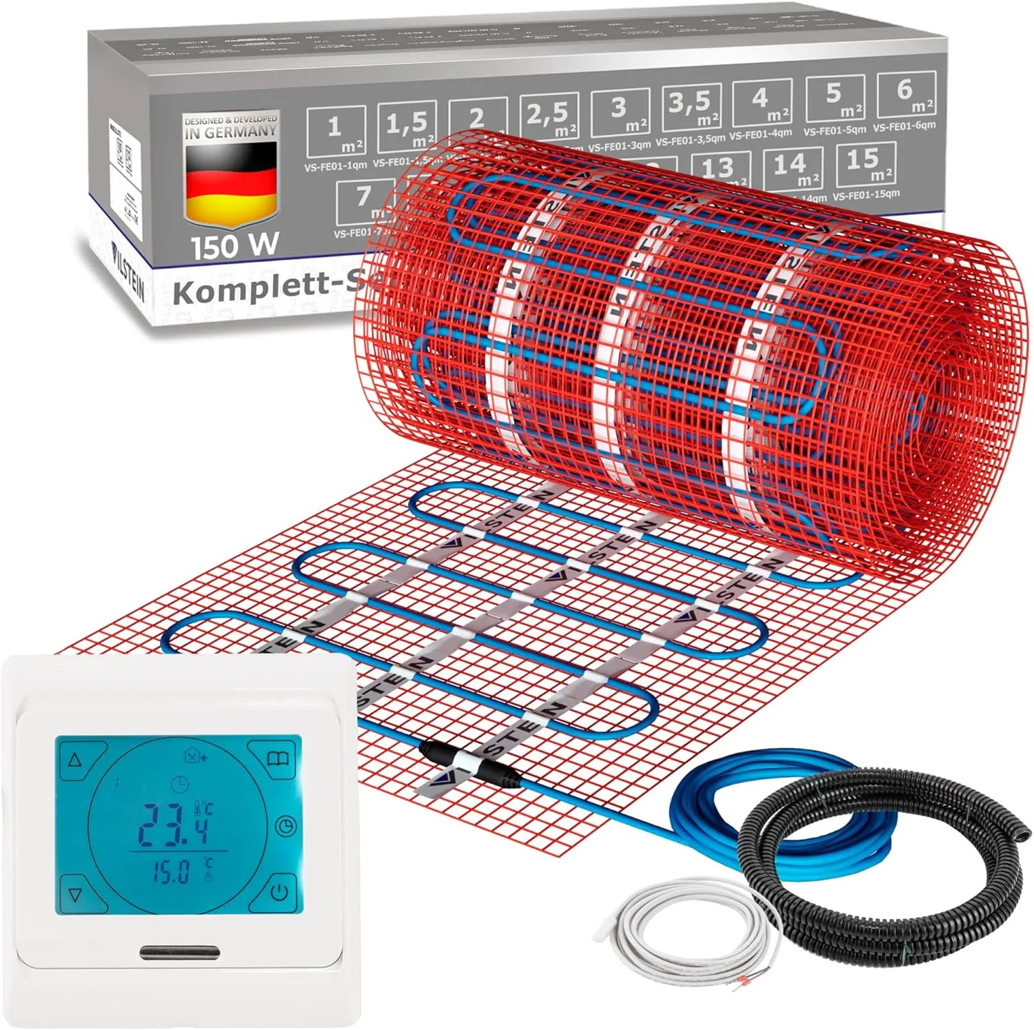VILSTEIN Electric Underfloor Heating [150 W/m²] - Floor Heating Electrically Suitable for Tiles, Laminate and More, Ele…