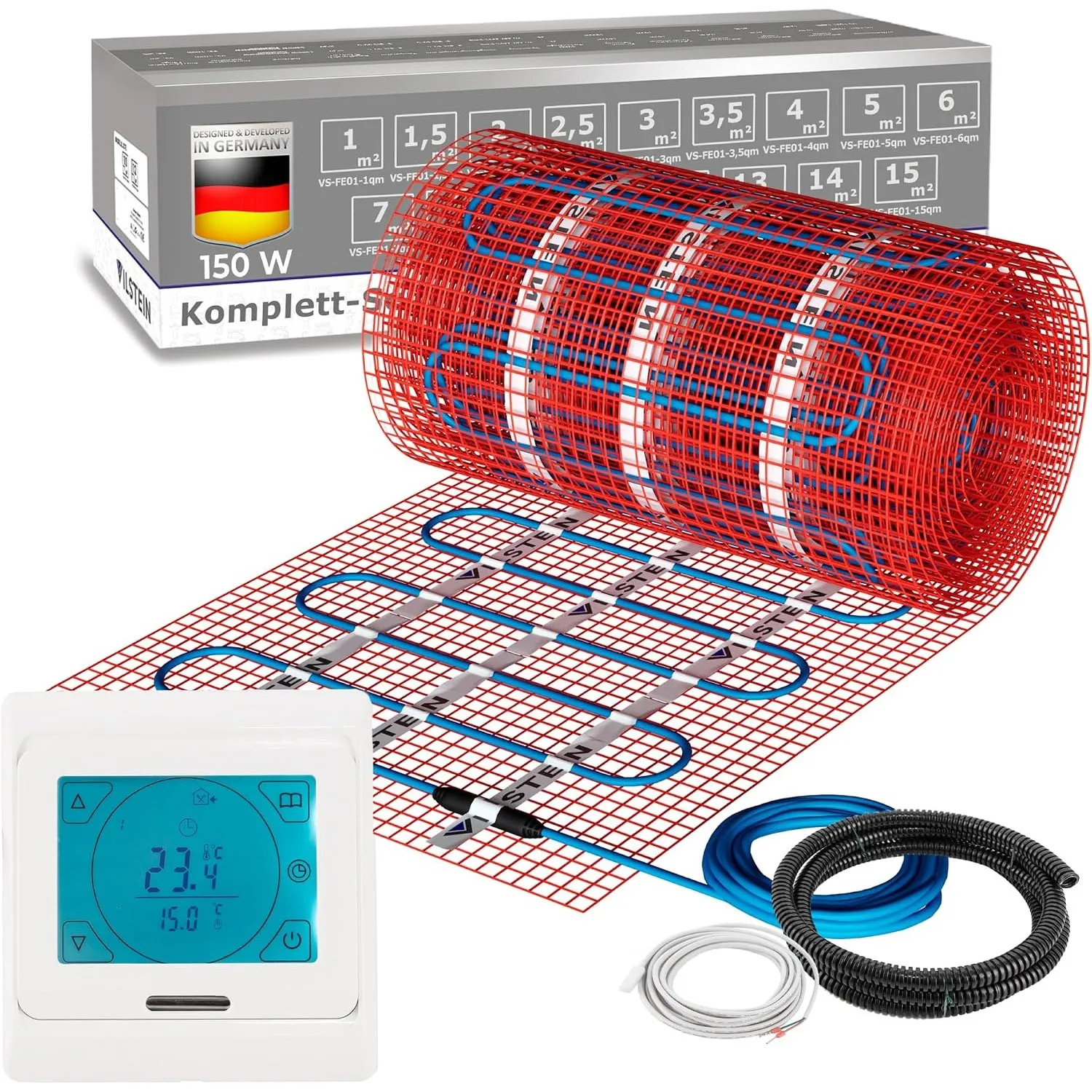 VILSTEIN Elektrische Fußbodenheizung 150W/m² - Bodenheizung Elektrisch geeignet für Laminat, Fliesen & mehr - Elektro F…