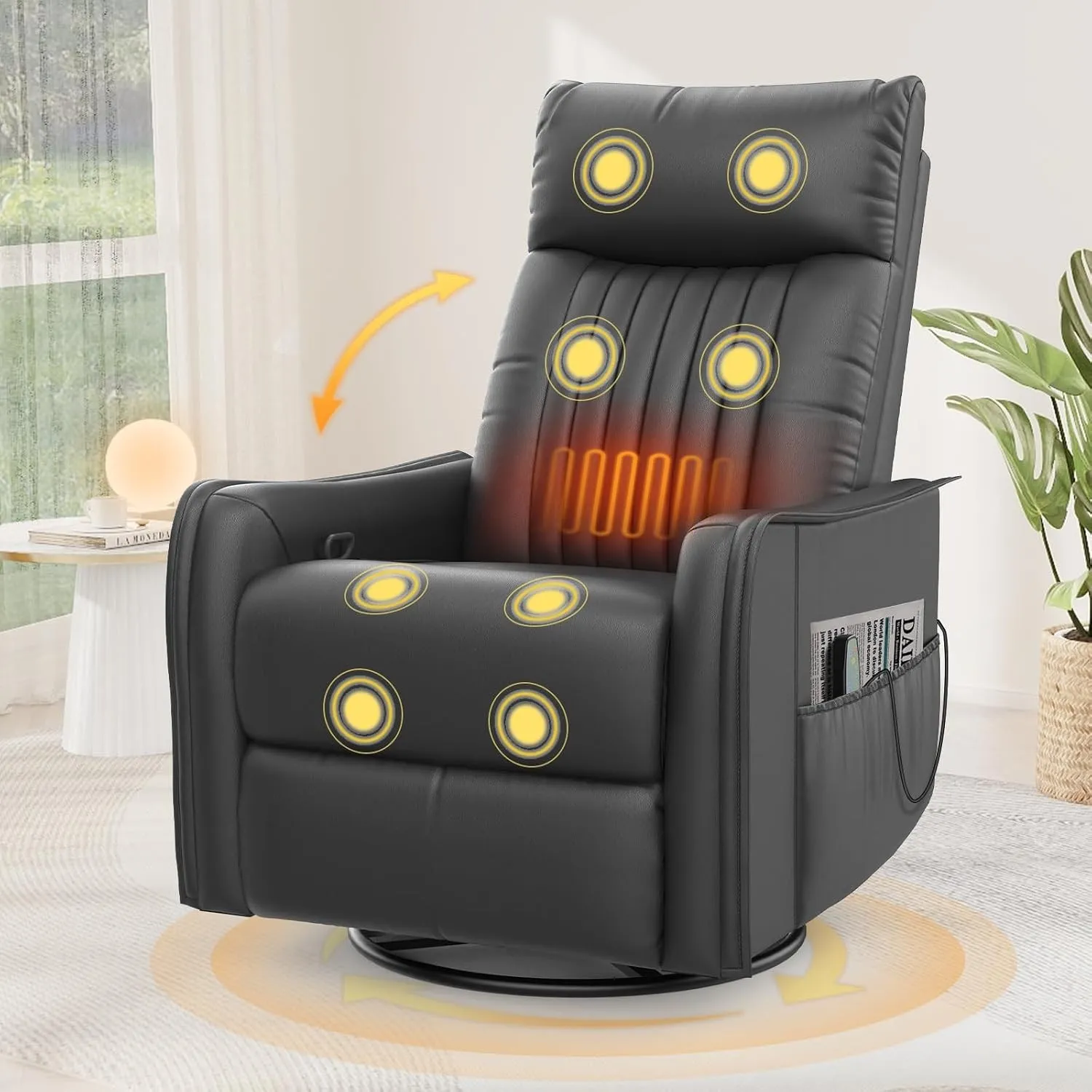 Fernsehsessel Massagesessel mit Liegefunktion, Relaxsessel mit Wärme und Massage, 360°Drehbarer TV Sessel Wohnzimmer, S…