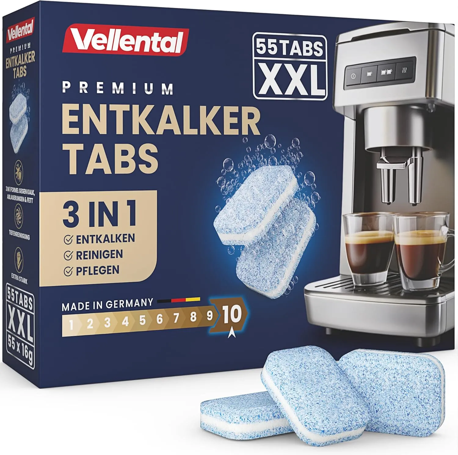 3-in-1 Entkalker für Kaffeevollautomaten & Kaffeemaschinen (55 Stück) - Entkalkungstabletten für Siemens EQ-Serie, Delo…