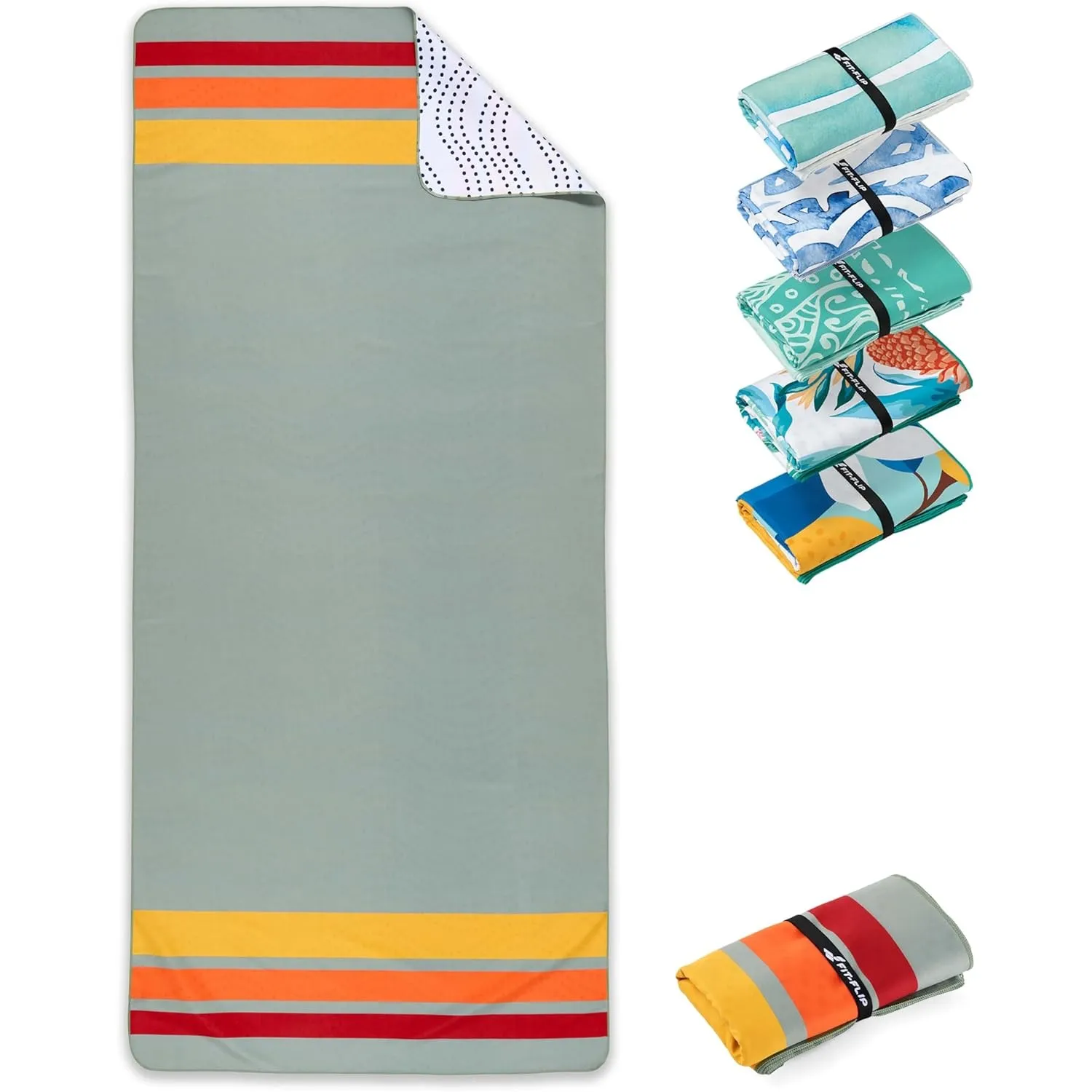 Fit-Flip Strandtuch XXL Mikrofaser leicht und schnelltrocknend | Retro Stripes 200x90cm, Strandhandtuch, 100% recycelt,…