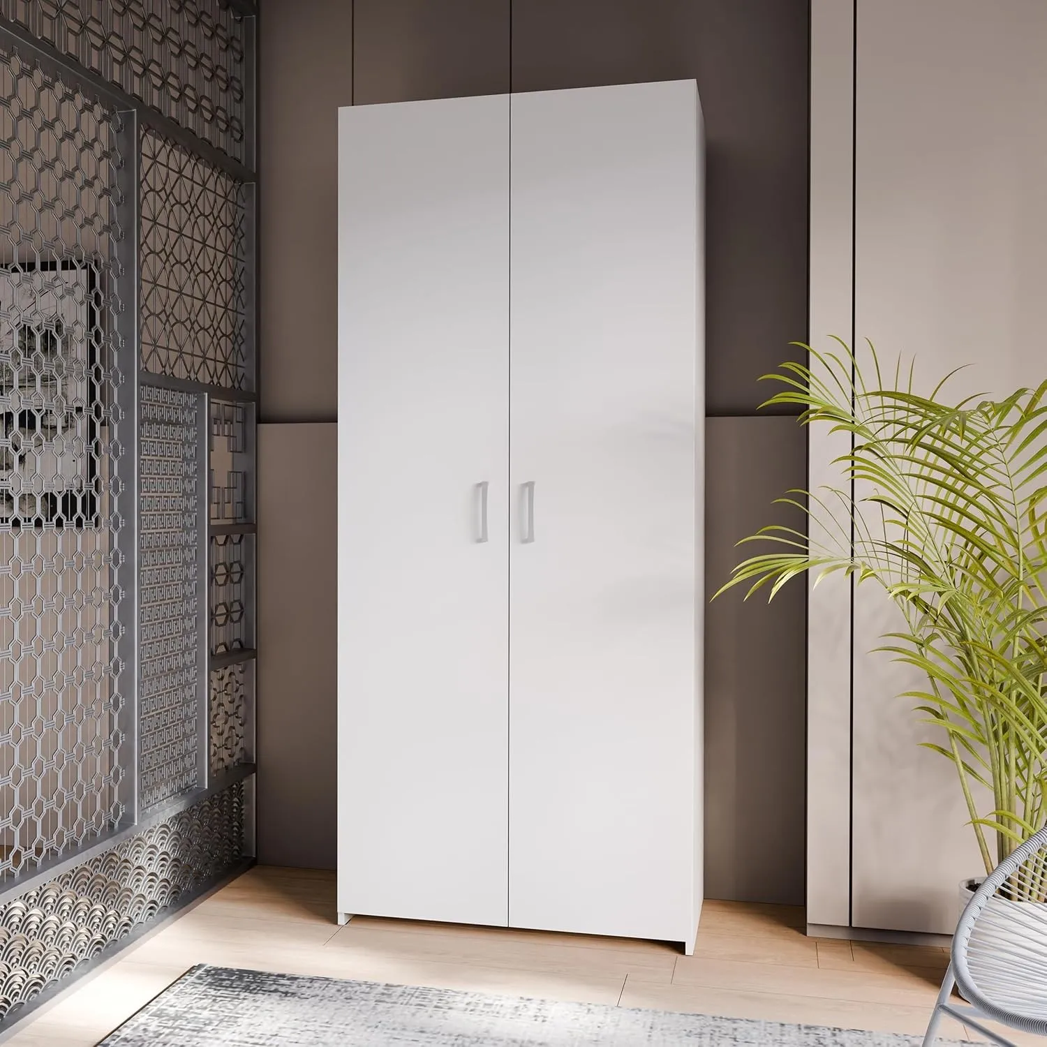 Forte ECONOBOX klassischer Kleiderschrank 80, Schrank mit Zwei Drehtüren und Einlegeböden, Holzwerkstoff, Weiß, 79,7 cm…